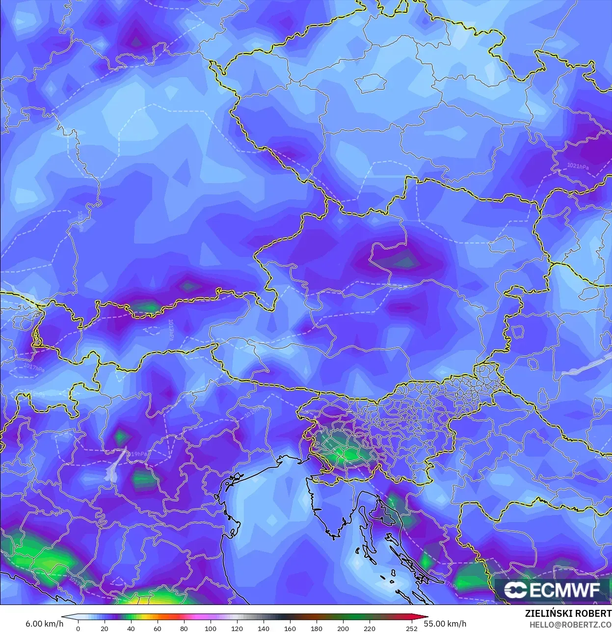 ECMWF IFS 0.25° نموذج - النمسا, أقصى هبة