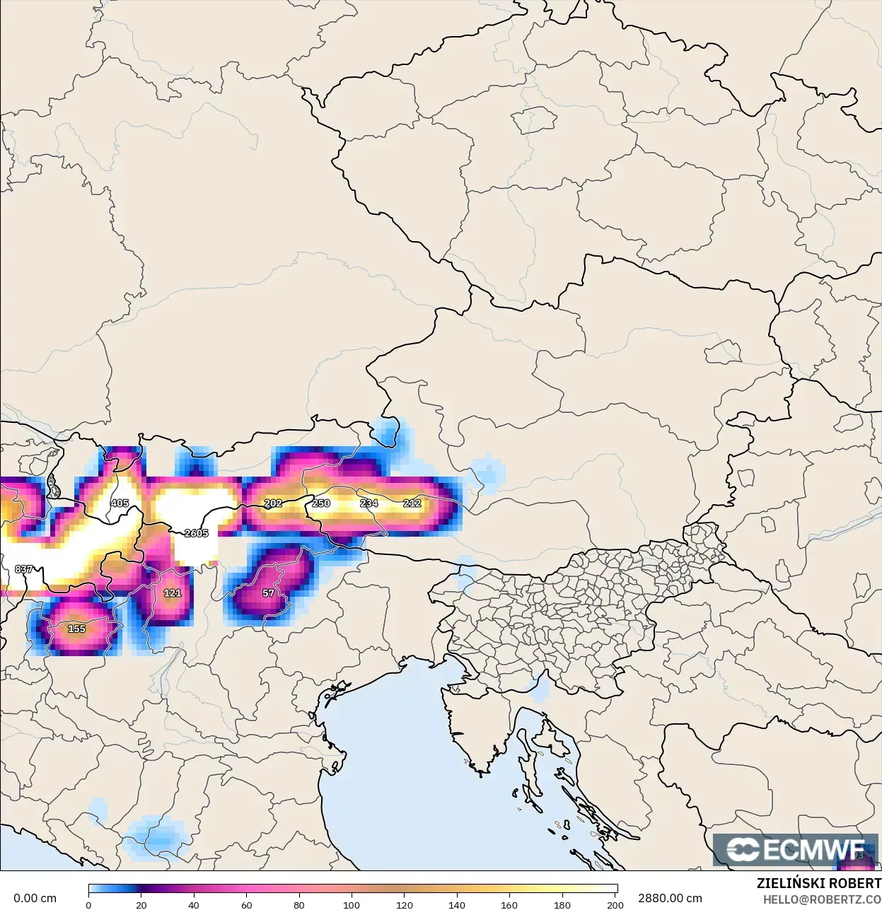 ECMWF IFS 0.25° نموذج - النمسا, عمق الثلج
