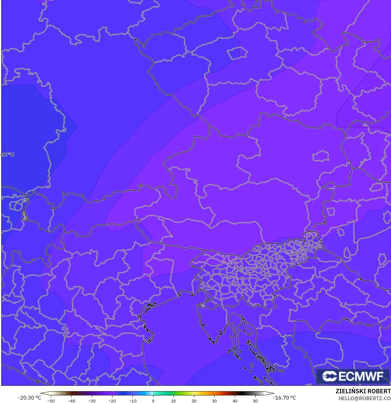 ECMWF IFS 0.25° نموذج - النمسا, درجة الحرارة 500 hPa