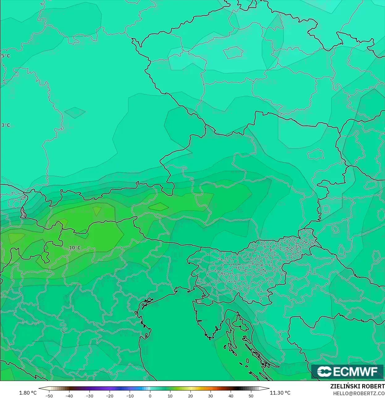 ECMWF IFS 0.25° نموذج - النمسا, درجة الحرارة 850 hPa