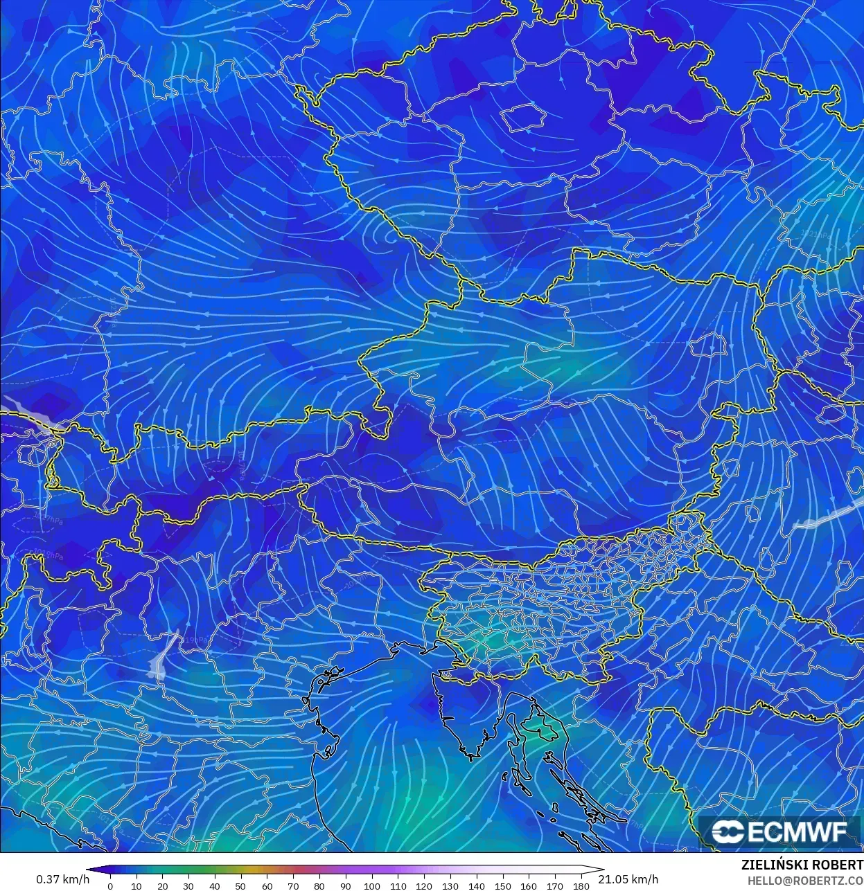 ECMWF IFS 0.25° نموذج - النمسا, رياح 10 م