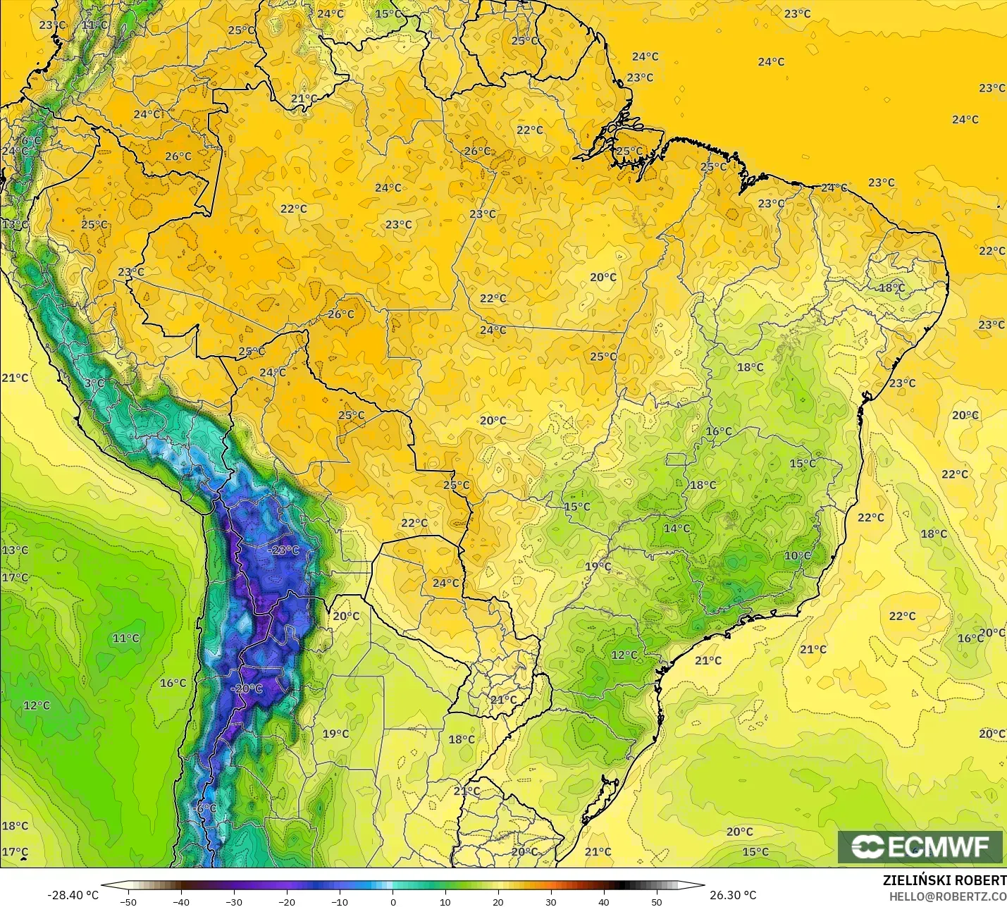 ECMWF IFS 0.25° نموذج - البرازيل, نقطة الندى 2 م
