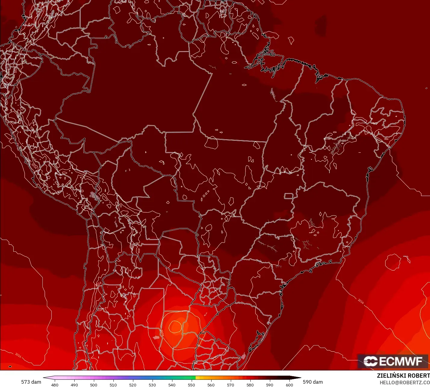 ECMWF IFS 0.25° نموذج - البرازيل, الارتفاع الجهدي عند 500 هكتوباسكال