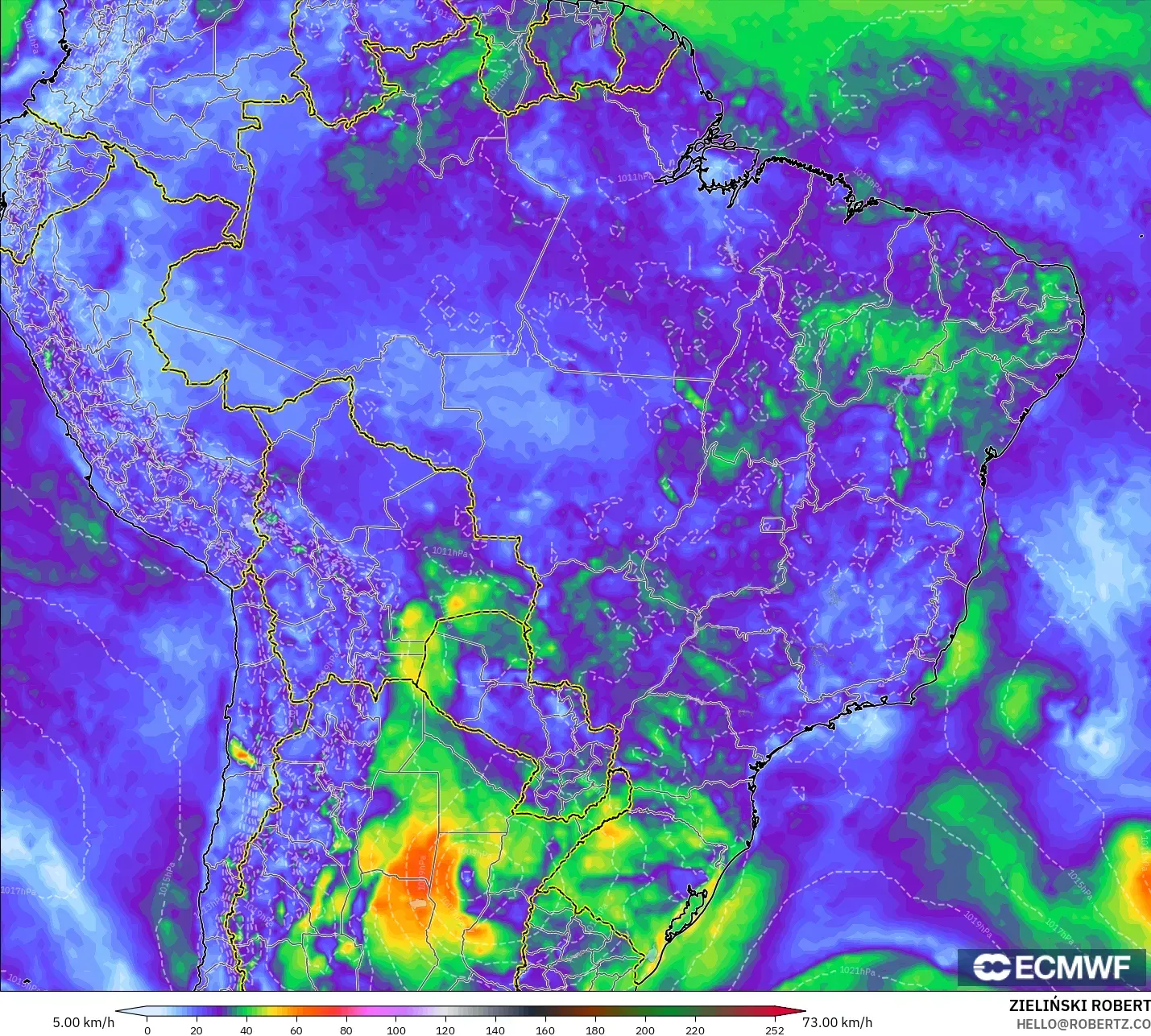 ECMWF IFS 0.25° نموذج - البرازيل, هبات الرياح