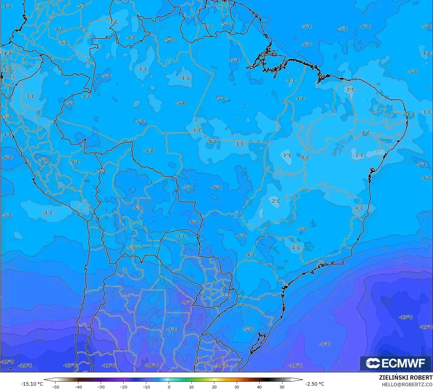 ECMWF IFS 0.25° نموذج - البرازيل, درجة الحرارة 500 hPa