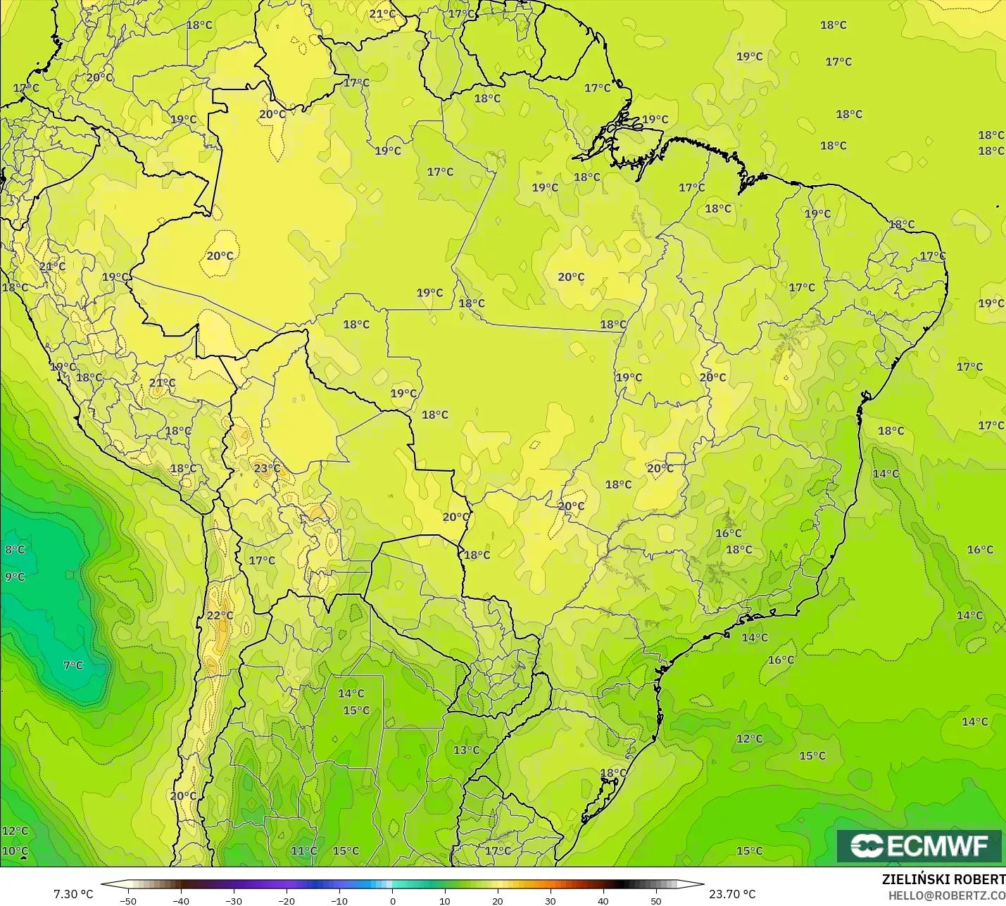 ECMWF IFS 0.25° نموذج - البرازيل, درجة الحرارة 850 hPa