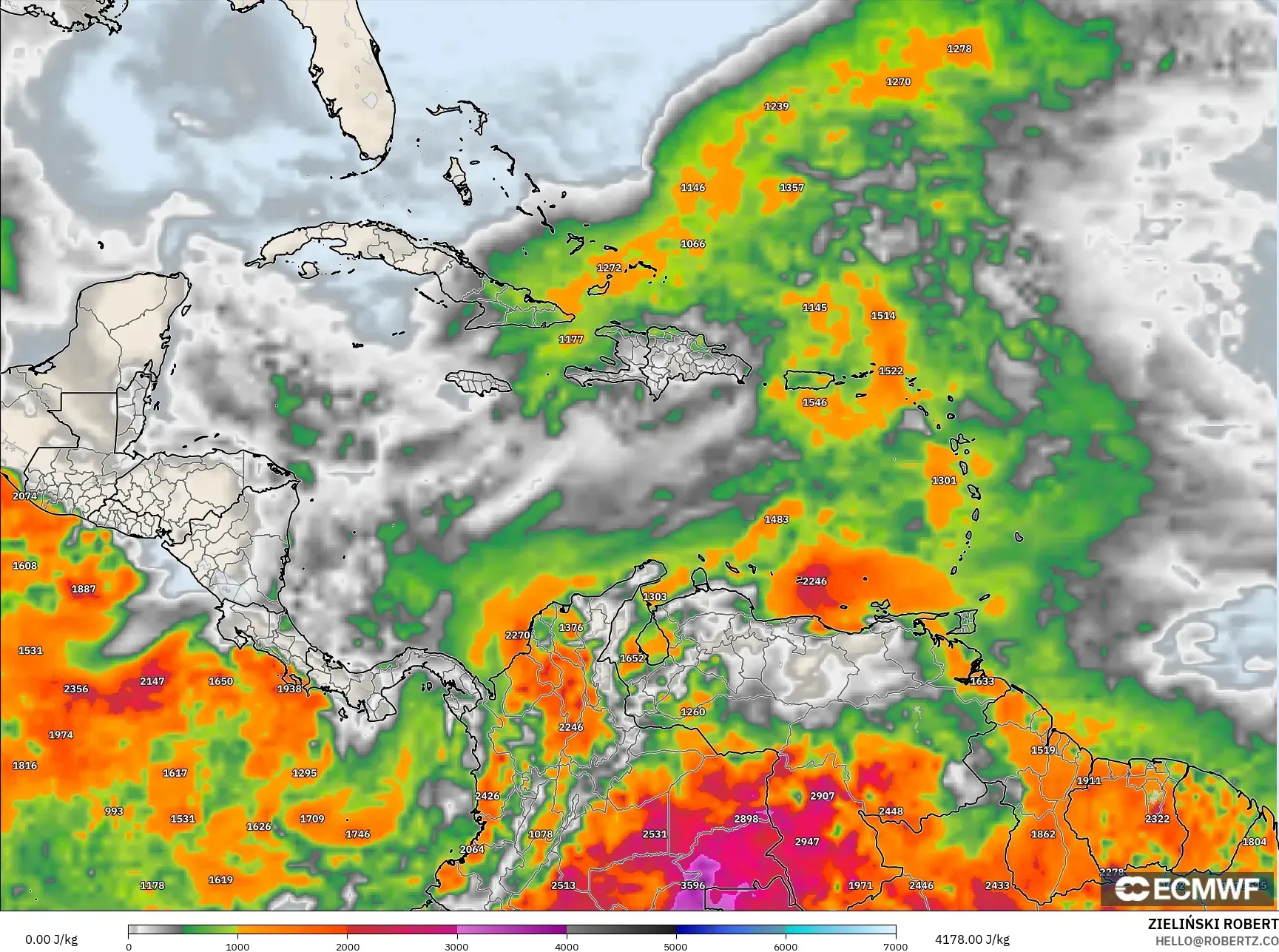 ECMWF IFS 0.25° نموذج - الكاريبي, CAPE