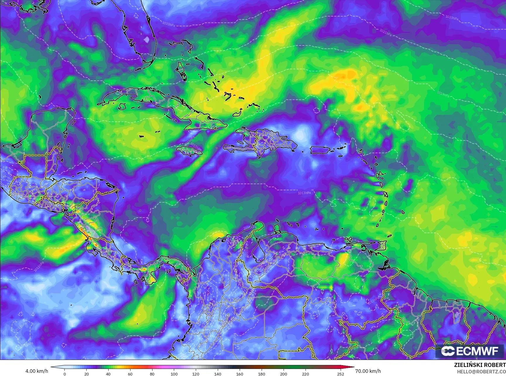 ECMWF IFS 0.25° نموذج - الكاريبي, أقصى هبة