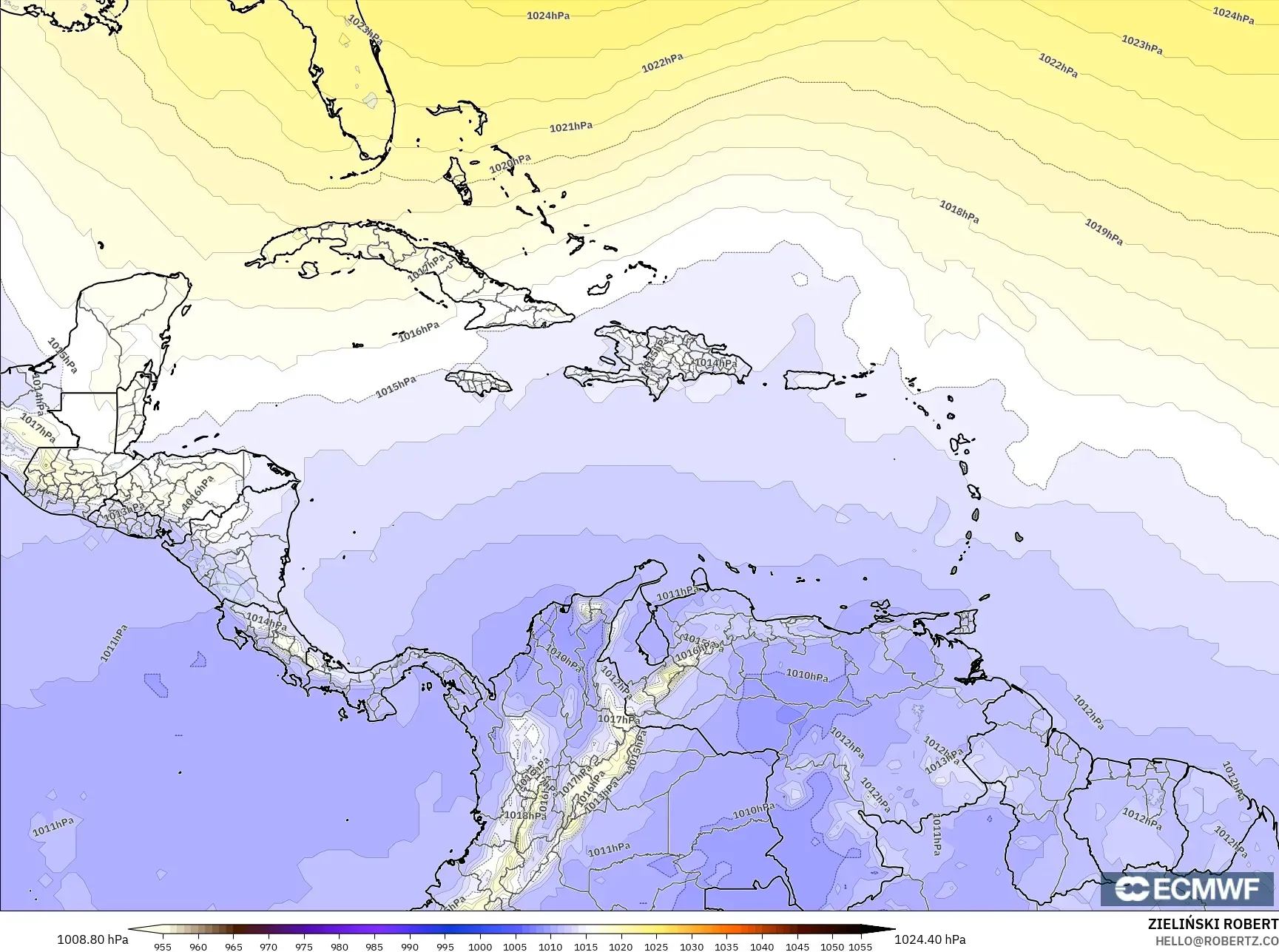 ECMWF IFS 0.25° نموذج - الكاريبي, الضغط