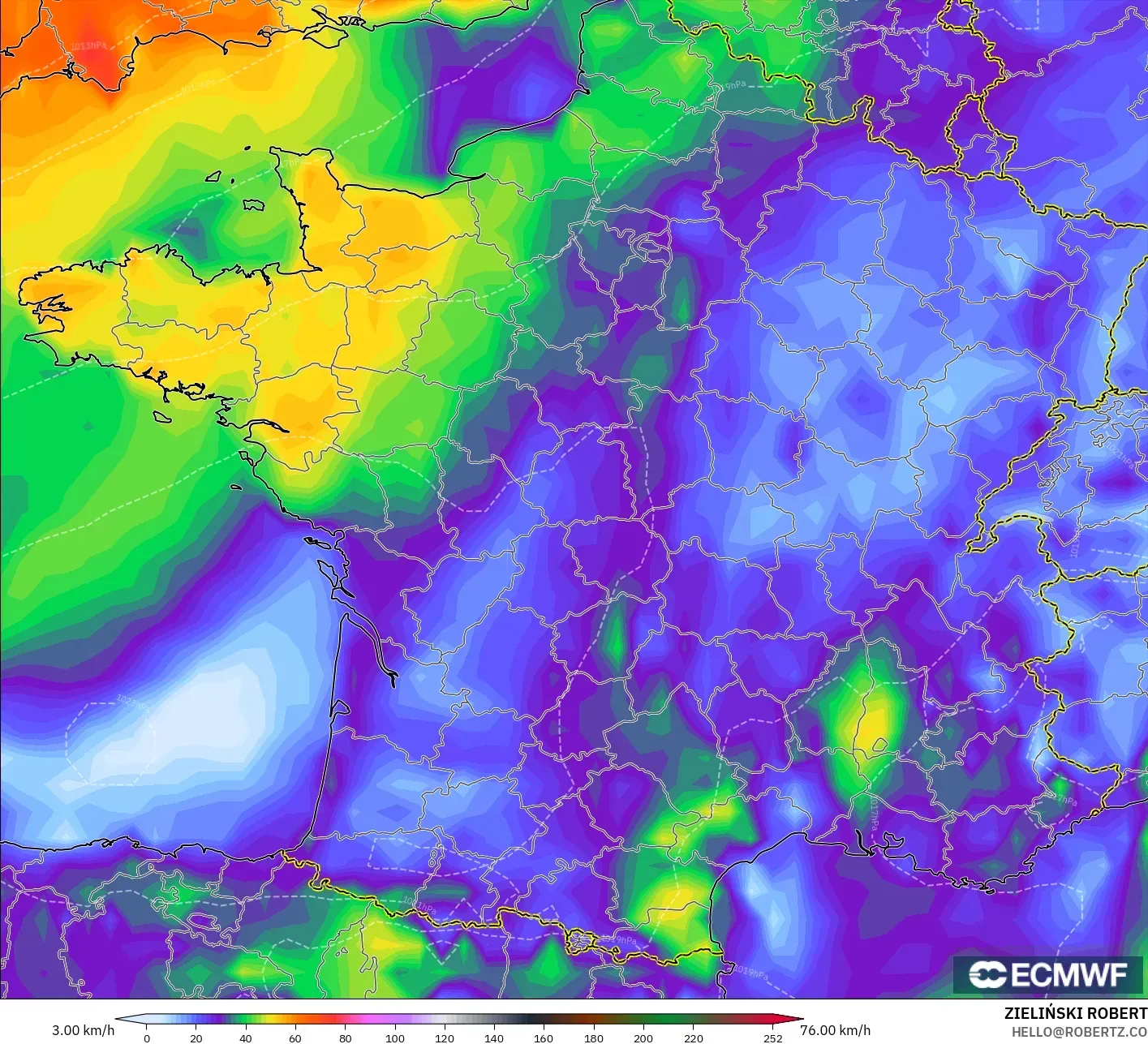 ECMWF IFS 0.25° نموذج - فرنسا, أقصى هبة