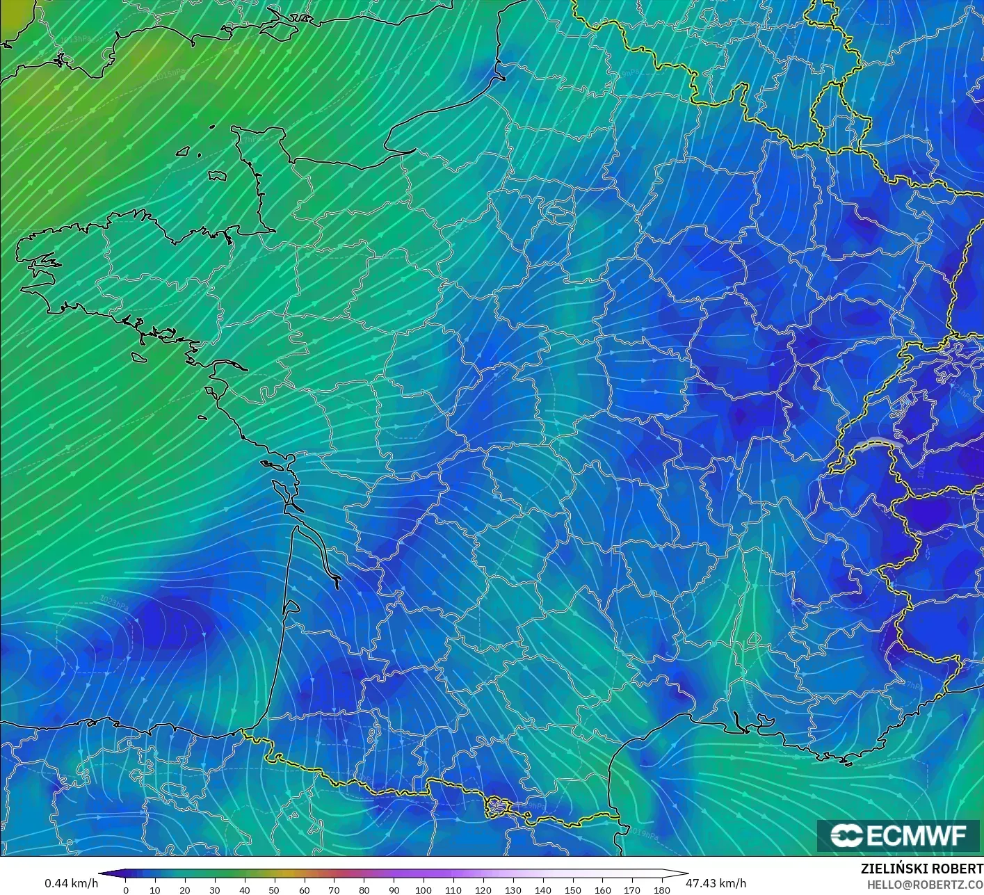 ECMWF IFS 0.25° نموذج - فرنسا, رياح 10 م