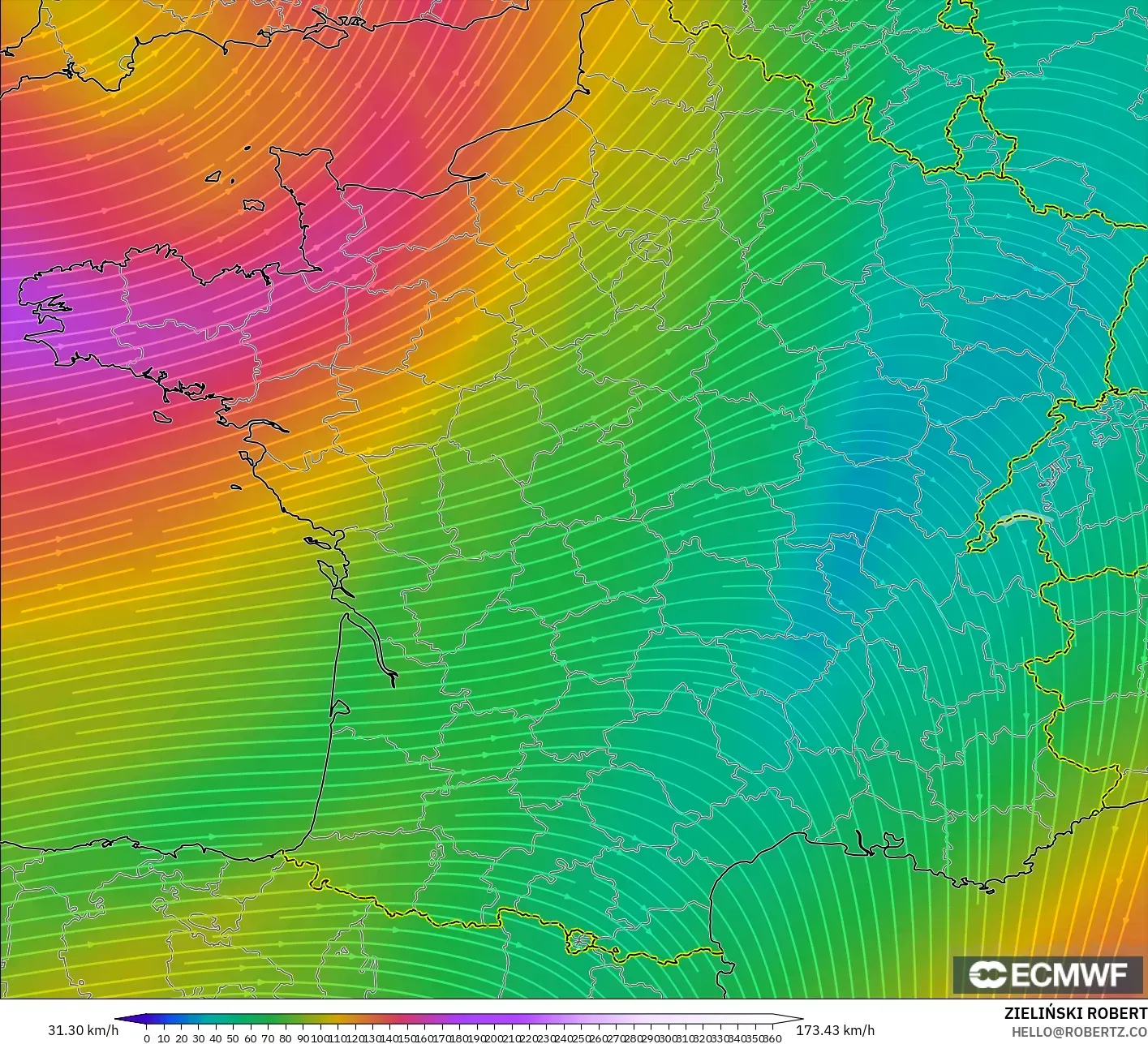ECMWF IFS 0.25° نموذج - فرنسا, رياح 300 hPa (تيار نفاث)