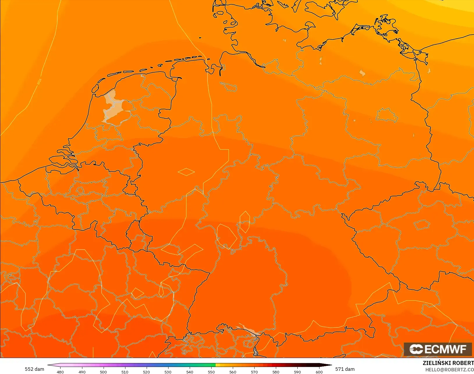 ECMWF IFS 0.25° نموذج - ألمانيا, الارتفاع الجهدي عند 500 هكتوباسكال