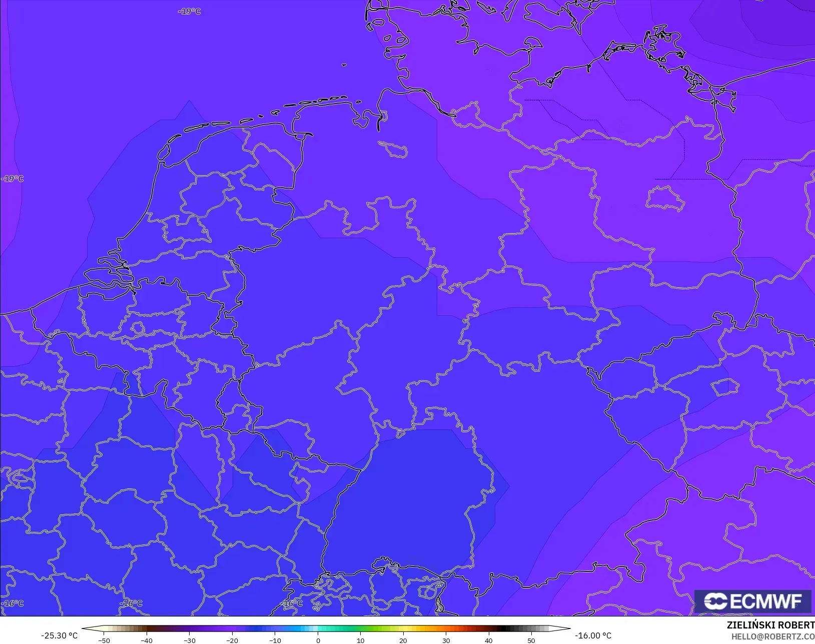 ECMWF IFS 0.25° نموذج - ألمانيا, درجة الحرارة 500 hPa