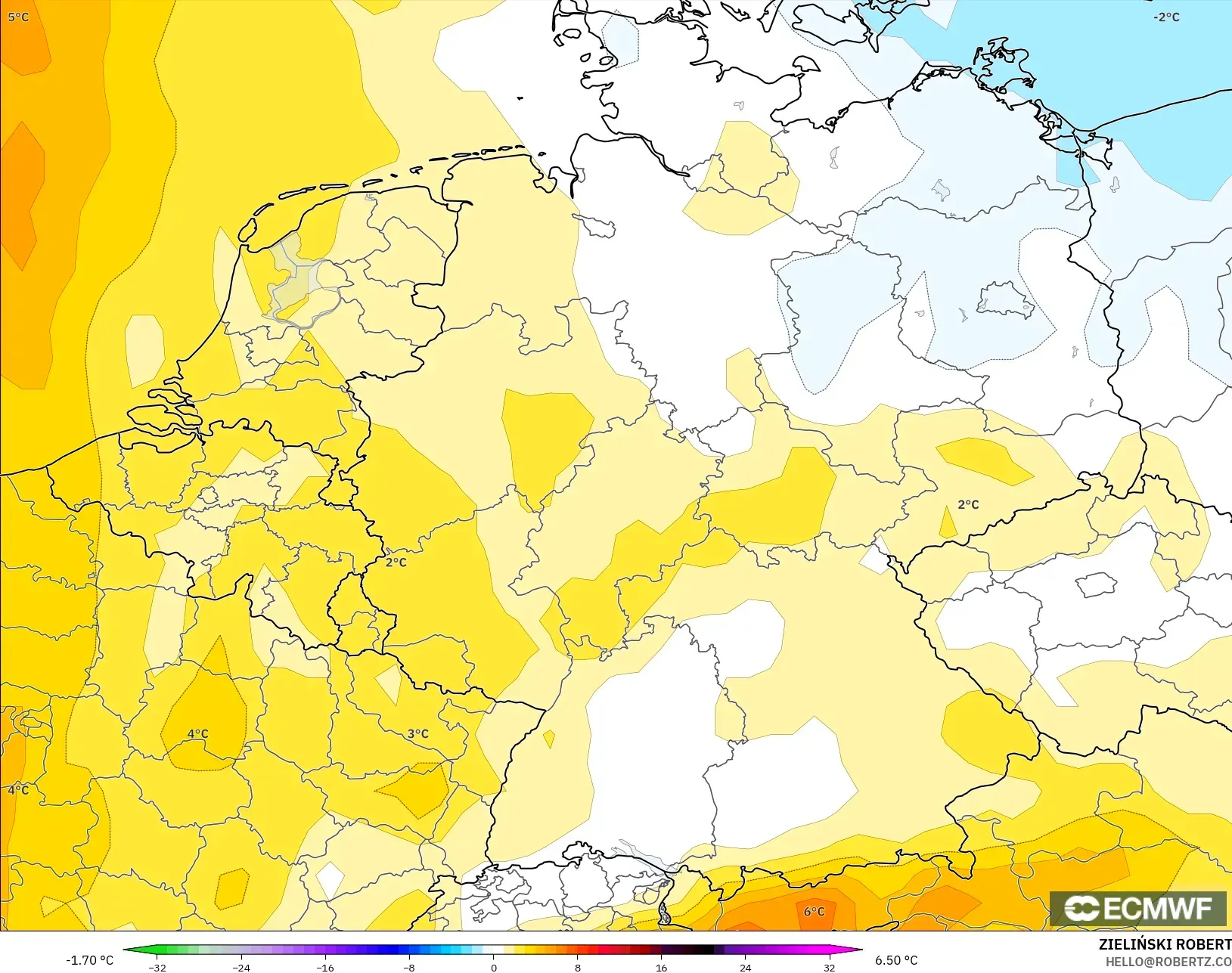 ECMWF IFS 0.25° نموذج - ألمانيا, انحراف درجة الحرارة 850 hPa