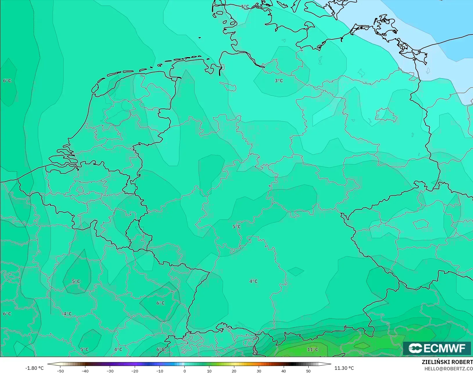 ECMWF IFS 0.25° نموذج - ألمانيا, درجة الحرارة 850 hPa