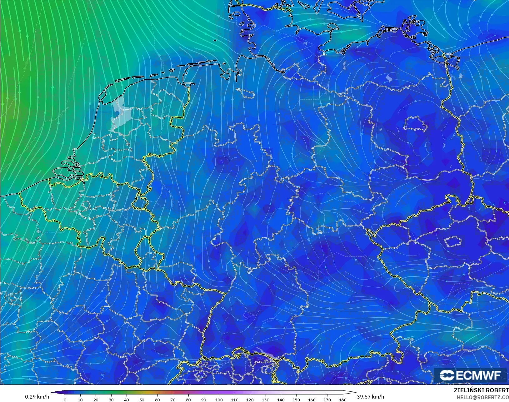 ECMWF IFS 0.25° نموذج - ألمانيا, رياح 10 م