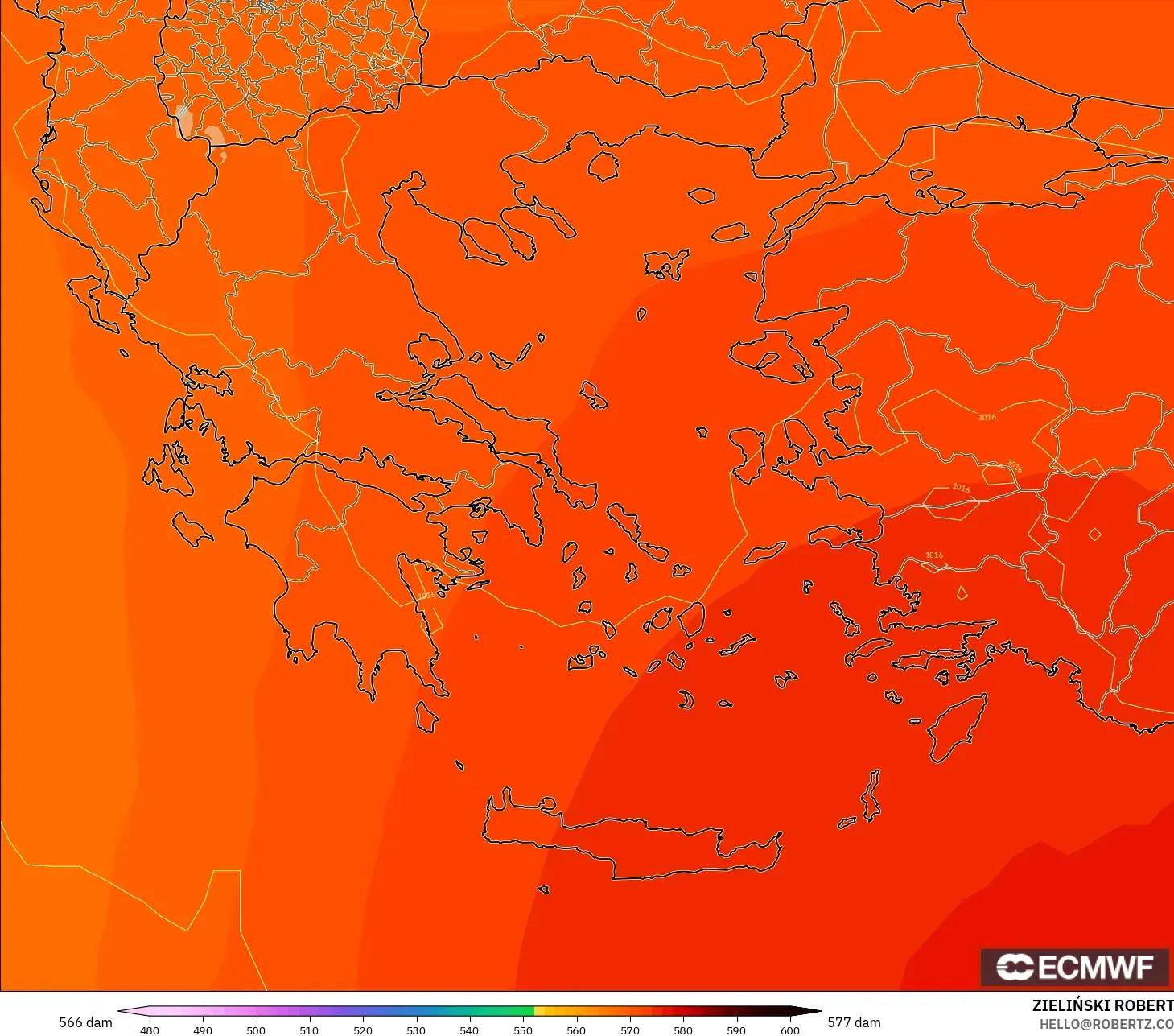 ECMWF IFS 0.25° نموذج - اليونان, الارتفاع الجهدي عند 500 هكتوباسكال