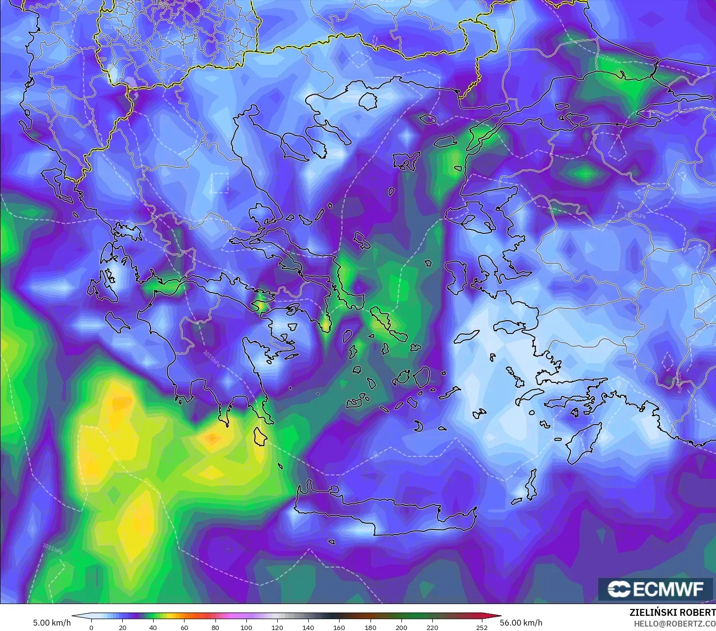ECMWF IFS 0.25° نموذج - اليونان, هبات الرياح
