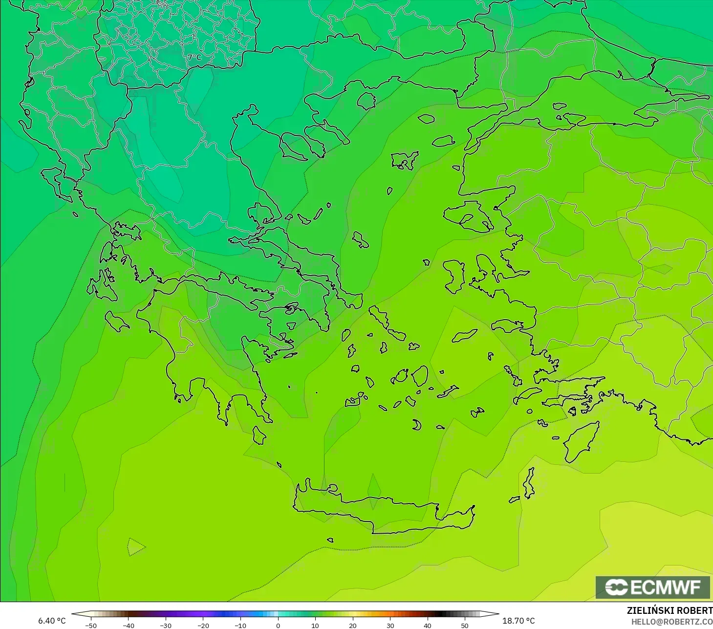 ECMWF IFS 0.25° نموذج - اليونان, درجة الحرارة 850 hPa