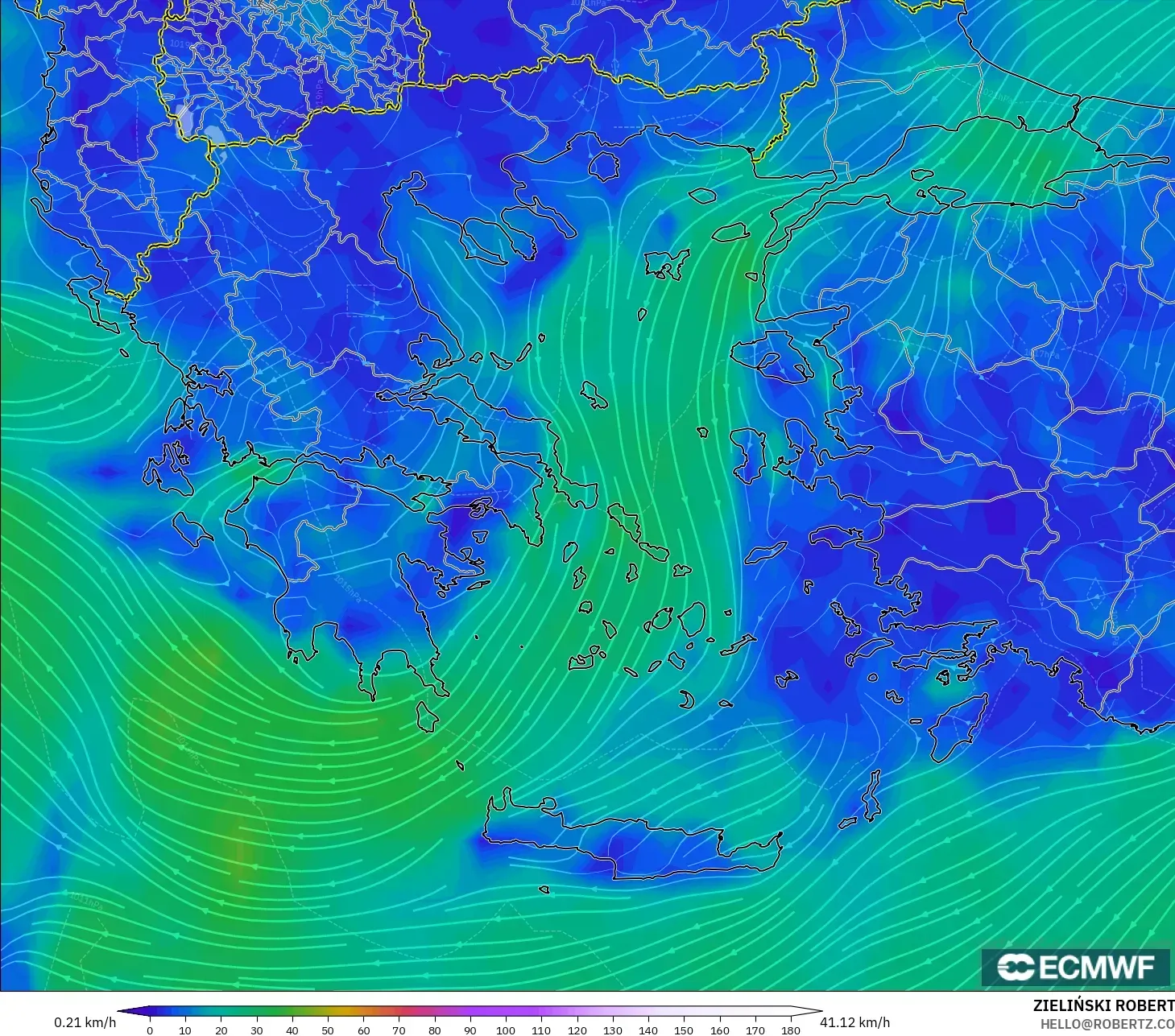 ECMWF IFS 0.25° نموذج - اليونان, رياح 10 م