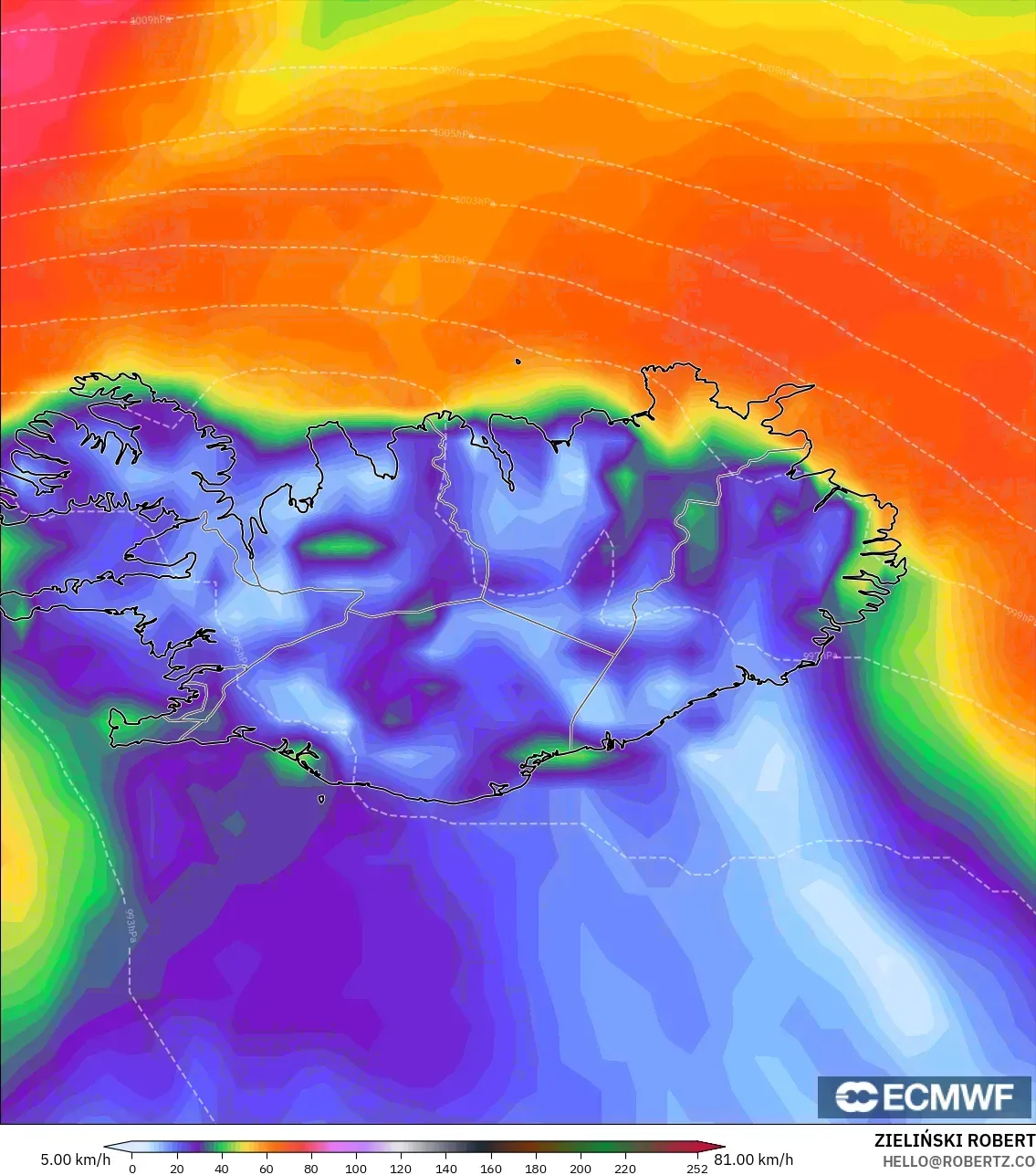ECMWF IFS 0.25° نموذج - آيسلندا, أقصى هبة