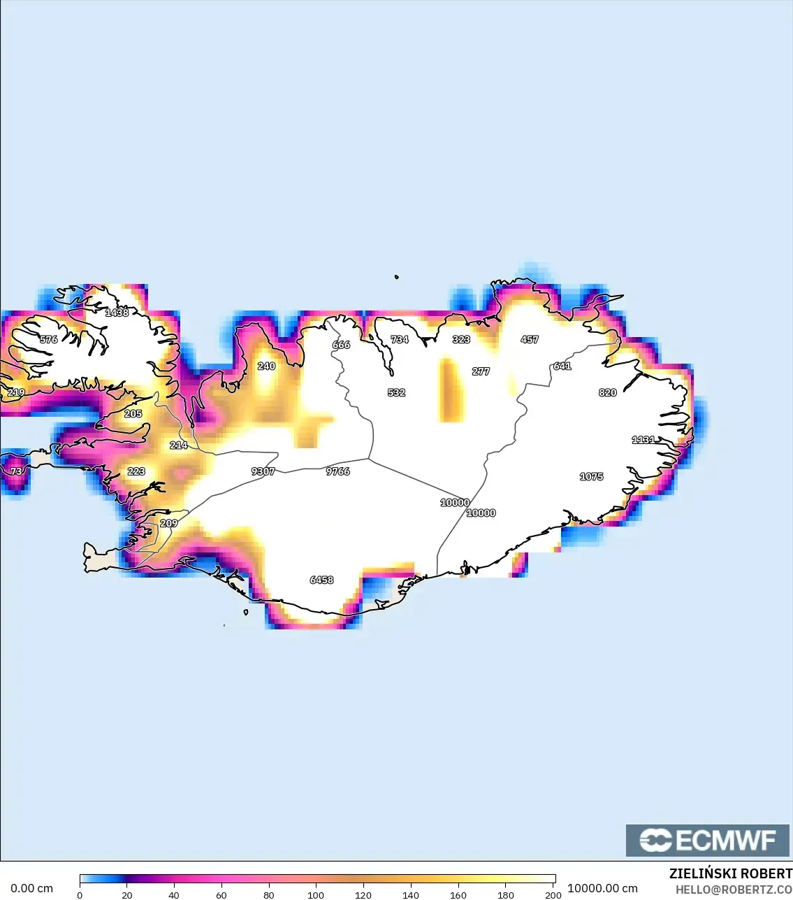 ECMWF IFS 0.25° نموذج - آيسلندا, عمق الثلج