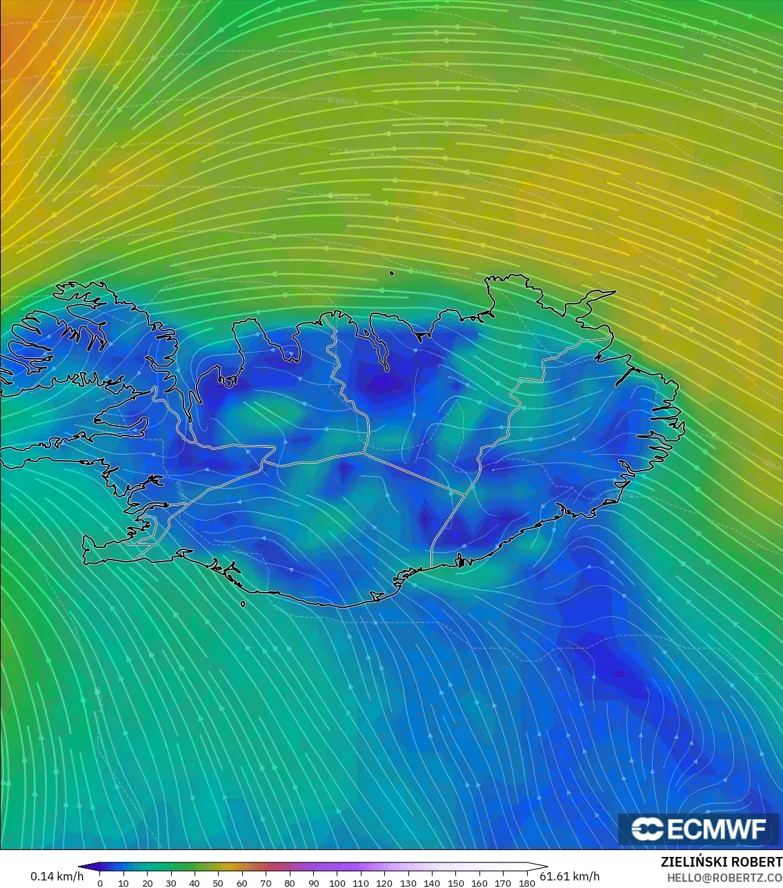 ECMWF IFS 0.25° نموذج - آيسلندا, رياح 10 م