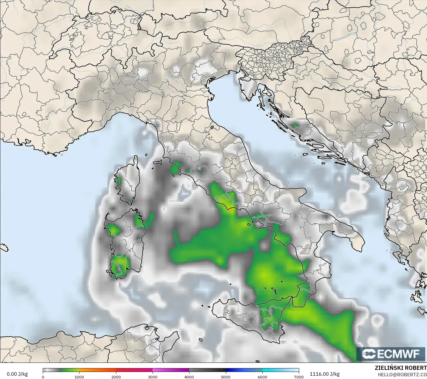 ECMWF IFS 0.25° نموذج - إيطاليا, CAPE