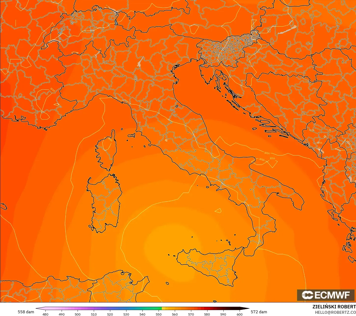 ECMWF IFS 0.25° نموذج - إيطاليا, الارتفاع الجهدي عند 500 هكتوباسكال