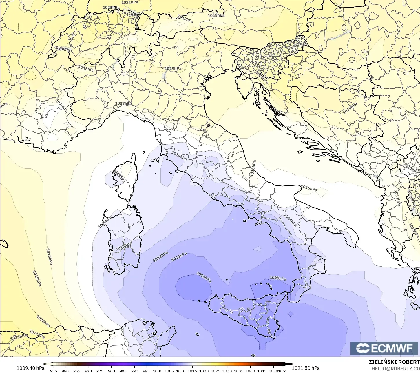 ECMWF IFS 0.25° نموذج - إيطاليا, الضغط