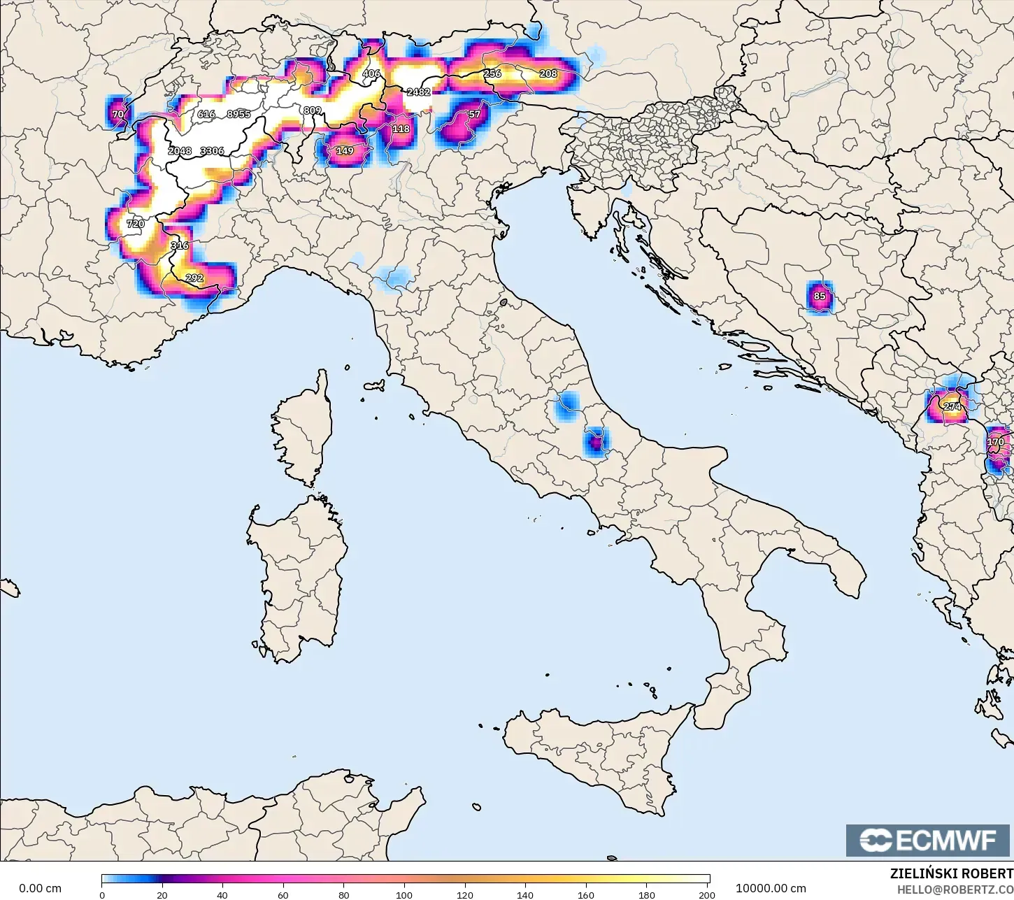 ECMWF IFS 0.25° نموذج - إيطاليا, عمق الثلج