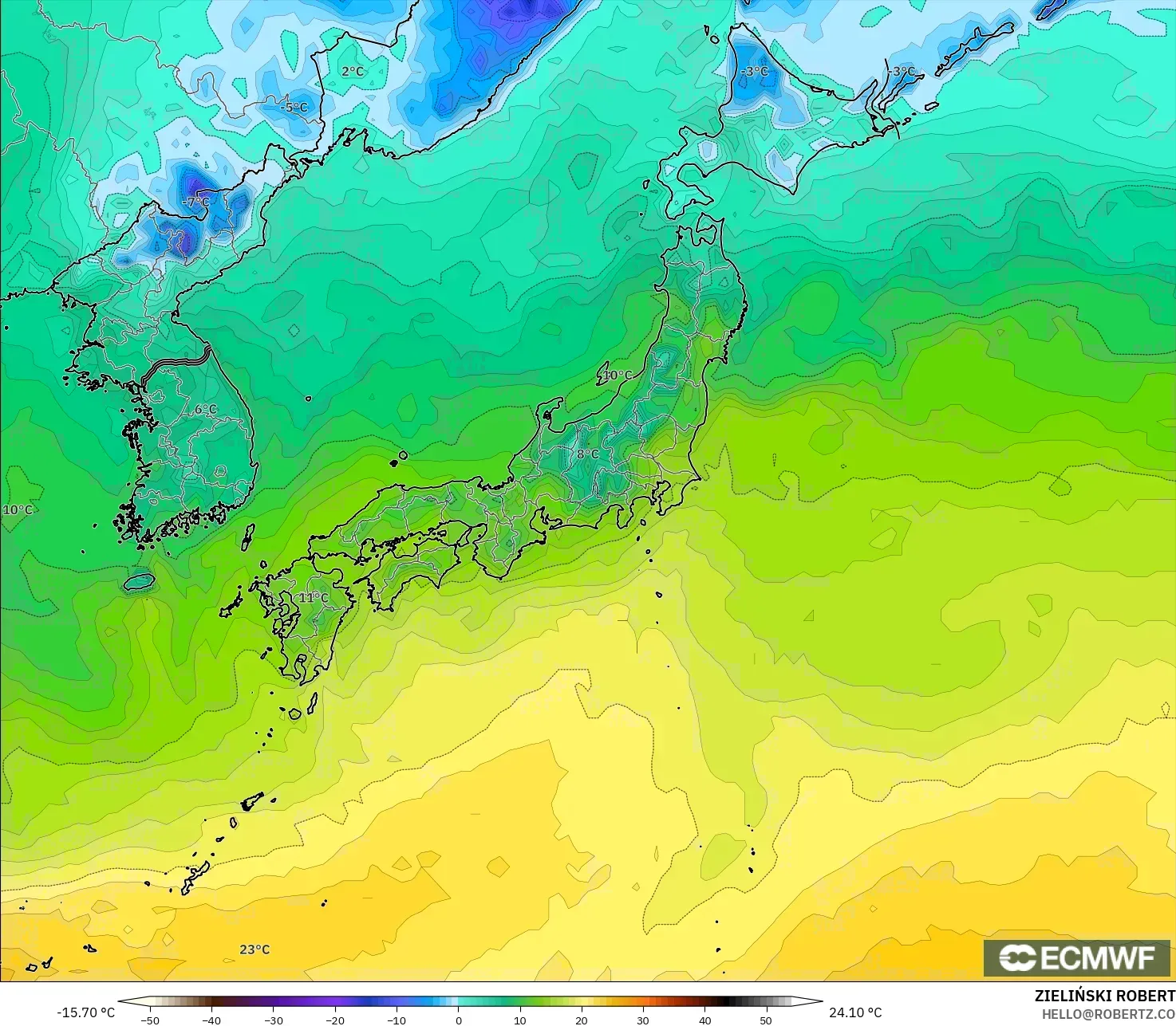 ECMWF IFS 0.25° نموذج - اليابان, نقطة الندى 2 م