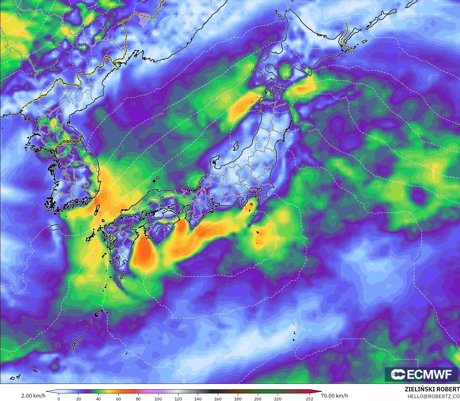 ECMWF IFS 0.25° نموذج - اليابان, أقصى هبة