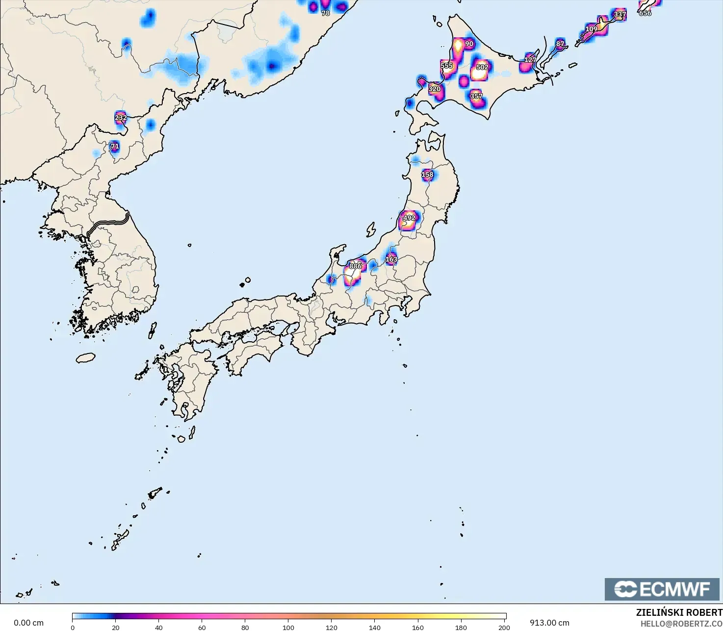 ECMWF IFS 0.25° نموذج - اليابان, عمق الثلج