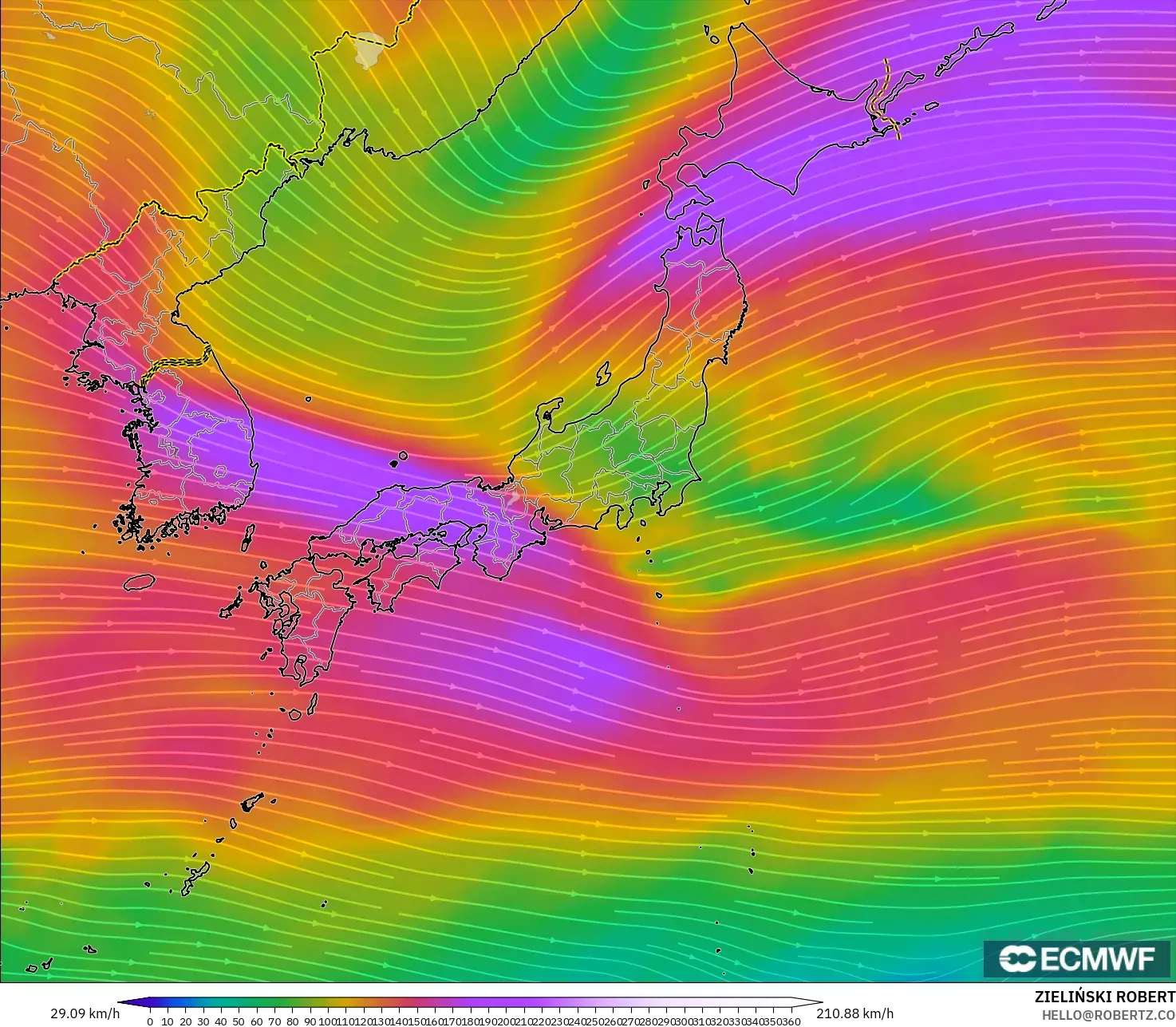 ECMWF IFS 0.25° نموذج - اليابان, رياح 300 hPa (تيار نفاث)