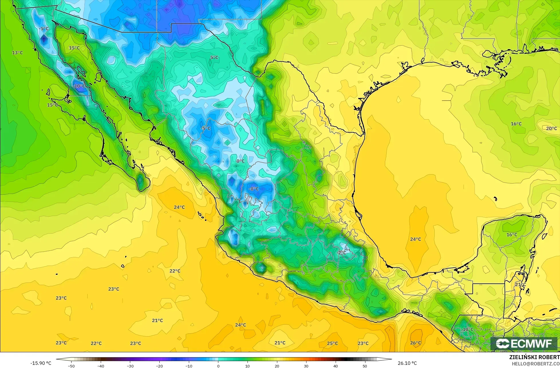ECMWF IFS 0.25° نموذج - المكسيك, نقطة الندى 2 م