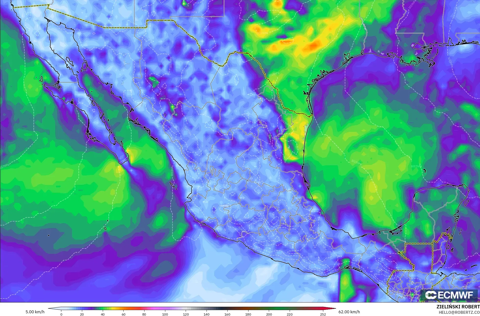 ECMWF IFS 0.25° نموذج - المكسيك, أقصى هبة