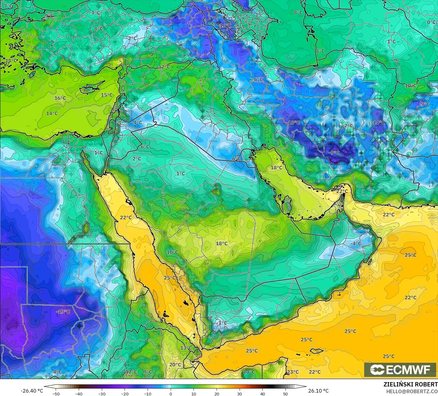 ECMWF IFS 0.25° نموذج - الشرق الأوسط, نقطة الندى 2 م