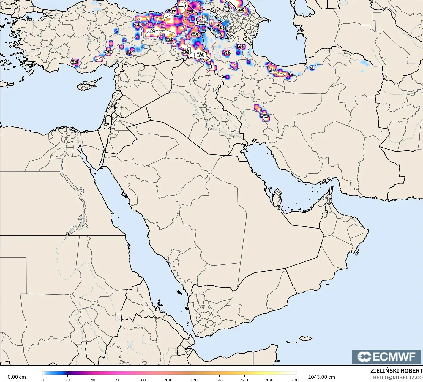 ECMWF IFS 0.25° نموذج - الشرق الأوسط, عمق الثلج