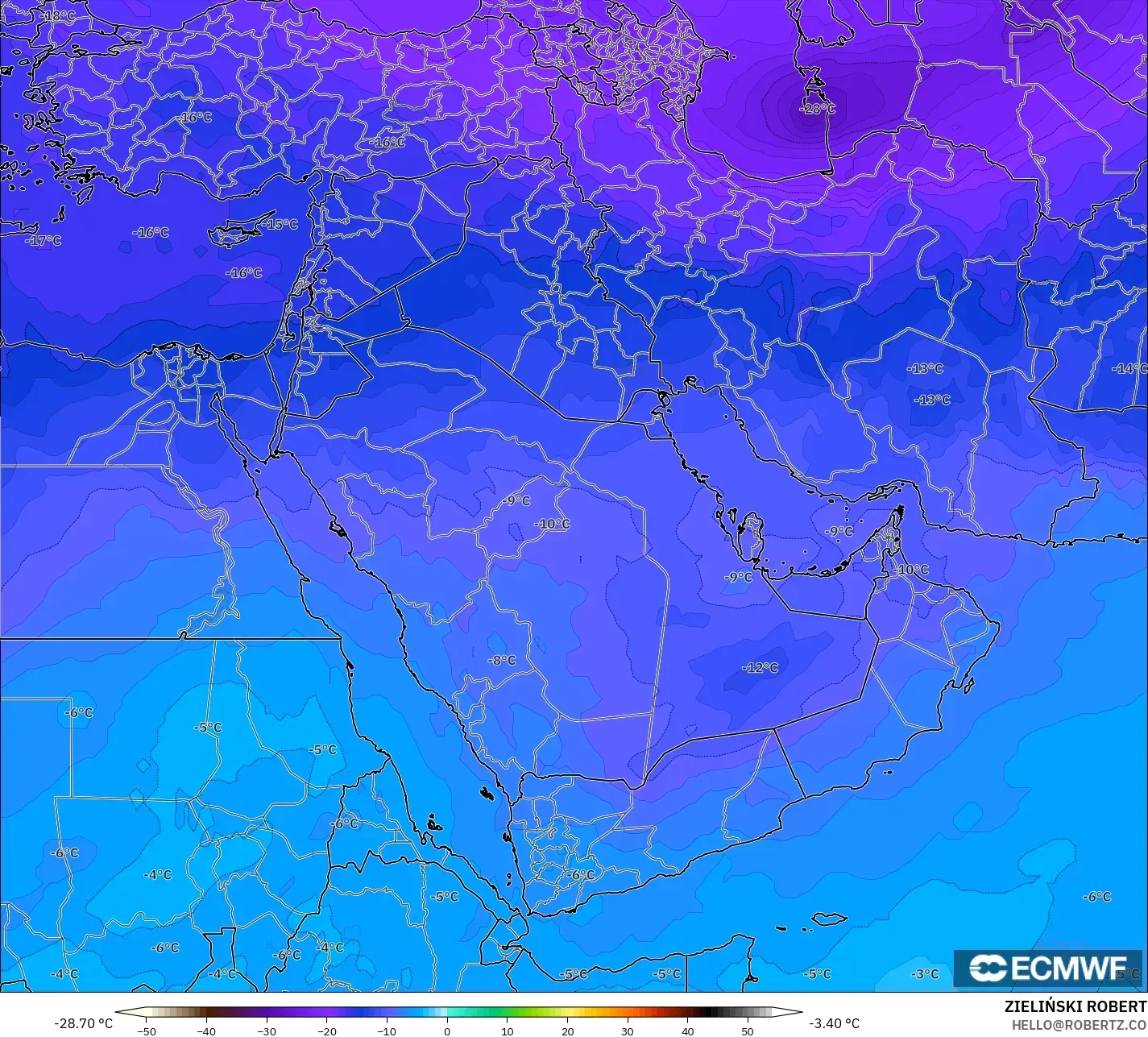 ECMWF IFS 0.25° نموذج - الشرق الأوسط, درجة الحرارة 500 hPa