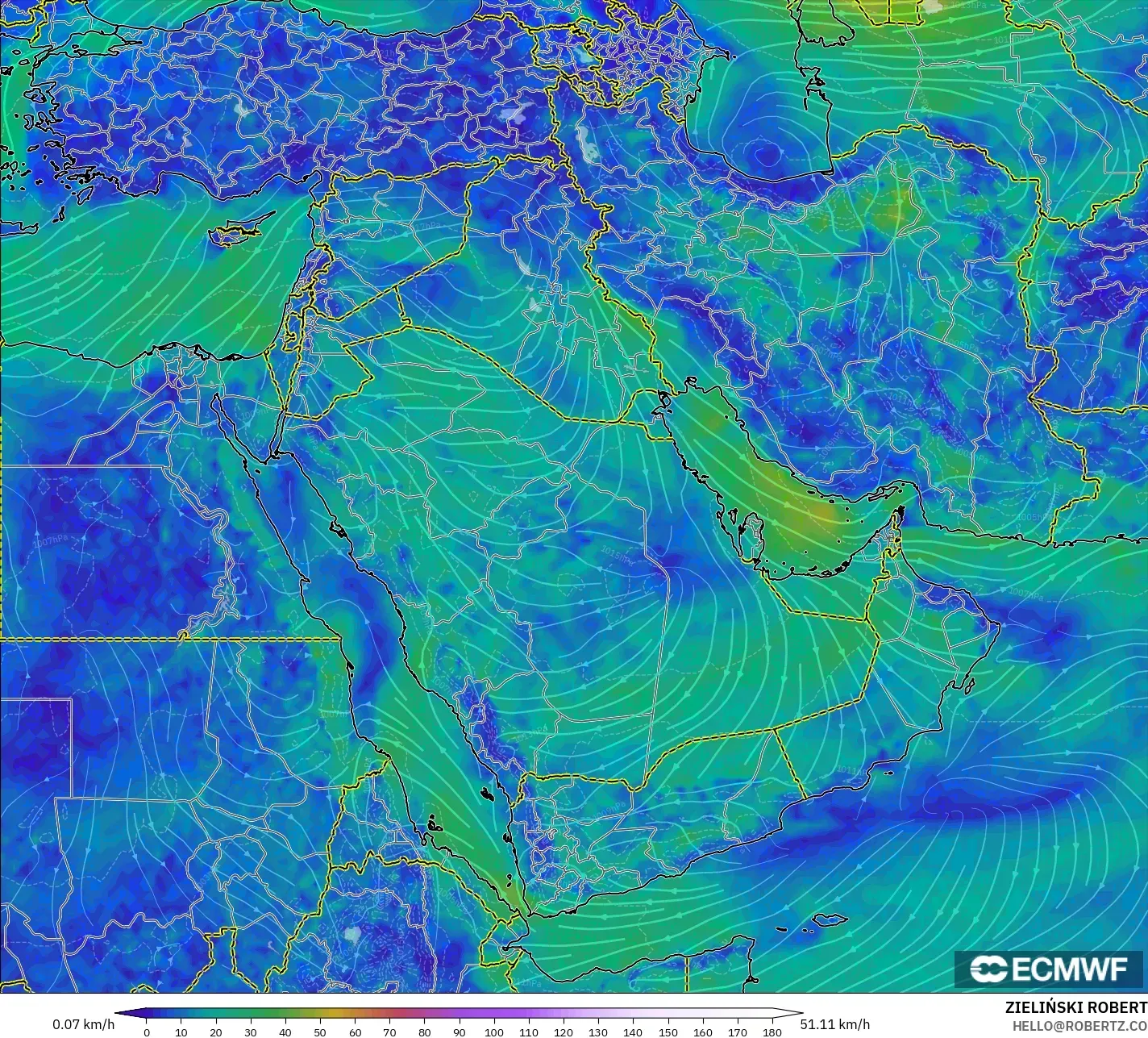 ECMWF IFS 0.25° نموذج - الشرق الأوسط, رياح 10 م