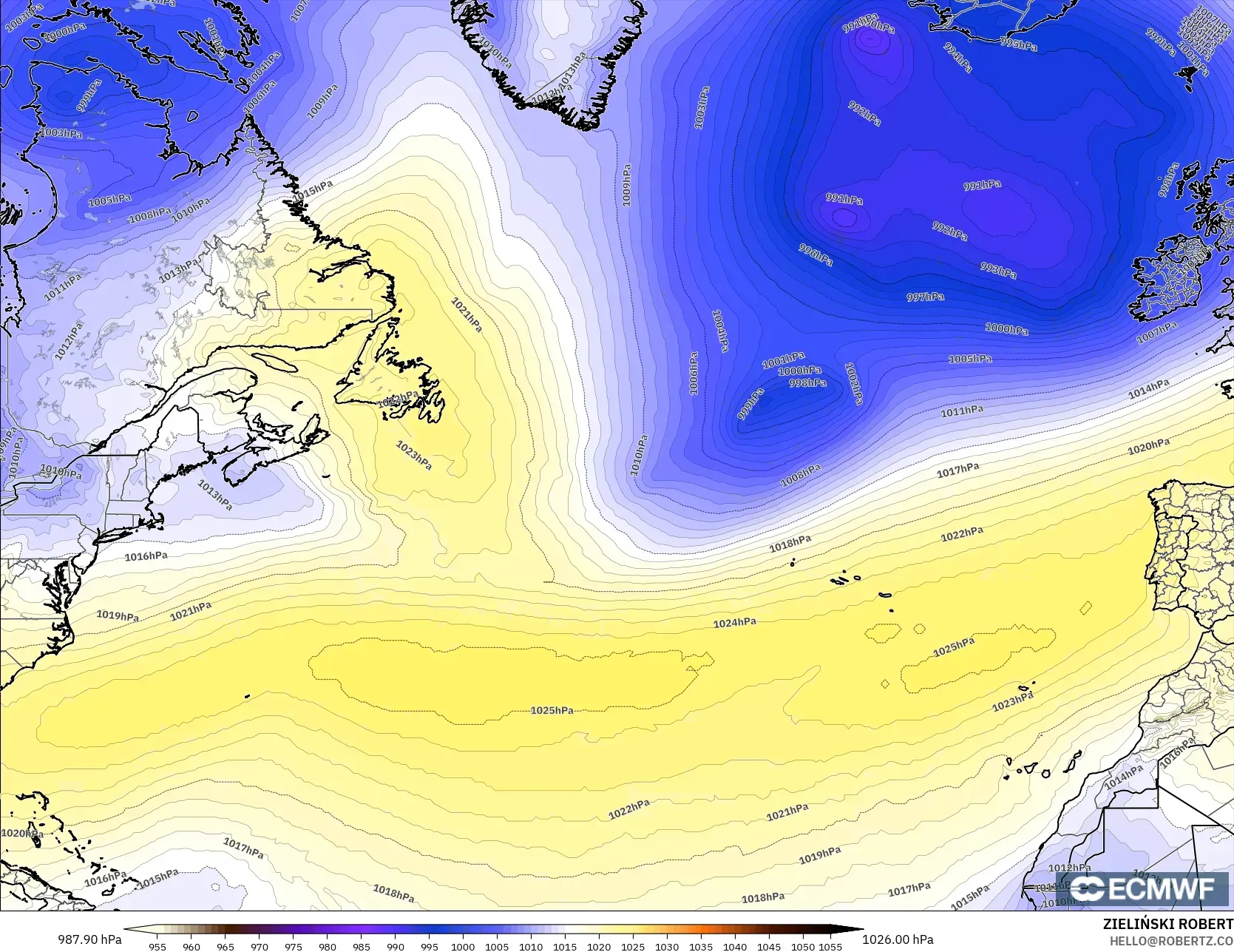 ECMWF IFS 0.25° نموذج - شمال الأطلسي, الضغط