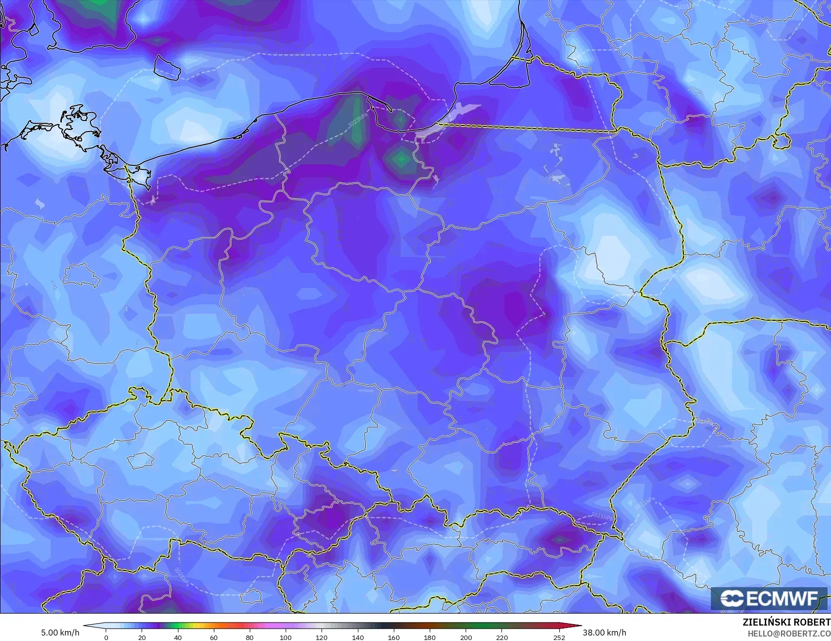 ECMWF IFS 0.25° نموذج - بولندا, هبات الرياح