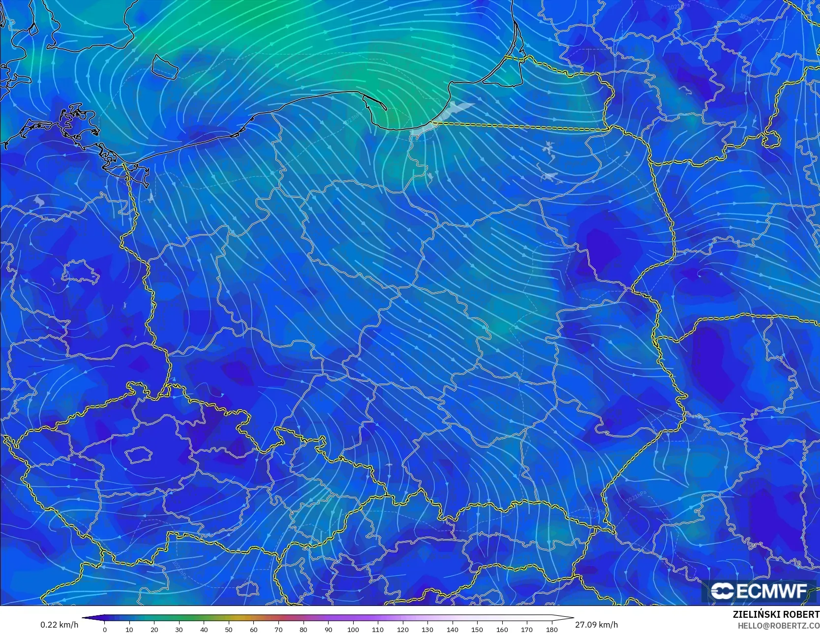 ECMWF IFS 0.25° نموذج - بولندا, رياح 10 م