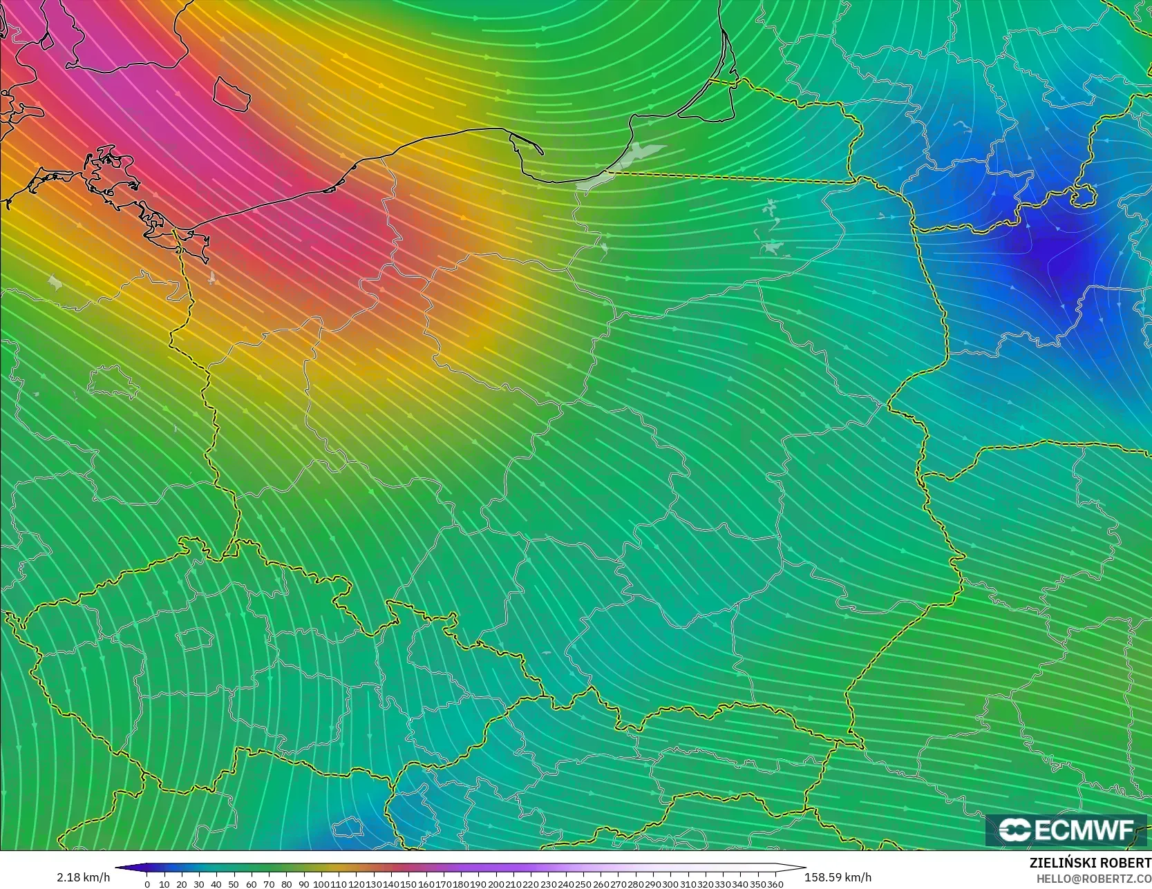 ECMWF IFS 0.25° نموذج - بولندا, رياح 300 hPa (تيار نفاث)