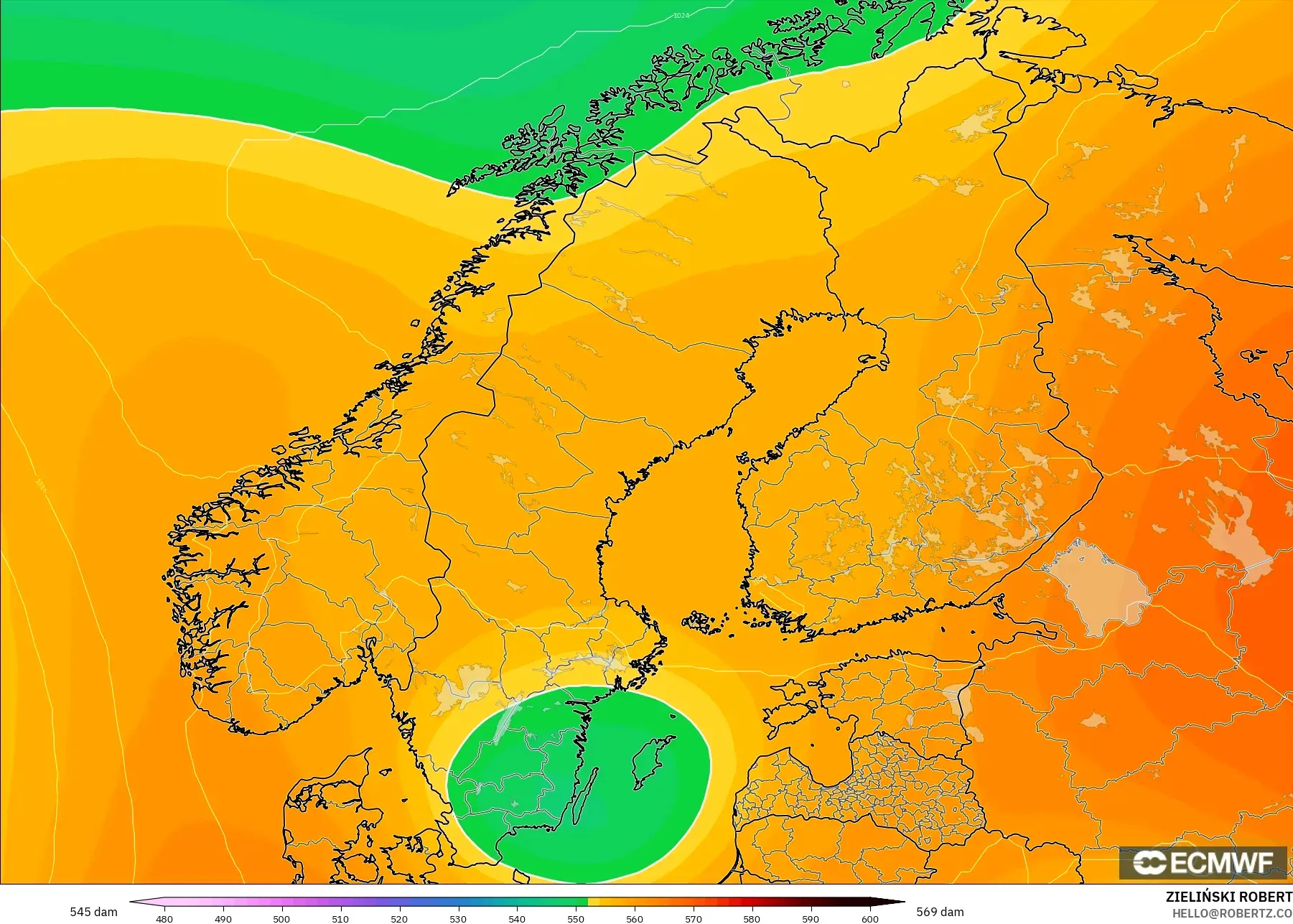 ECMWF IFS 0.25° نموذج - إسكندنافيا, الارتفاع الجهدي عند 500 هكتوباسكال