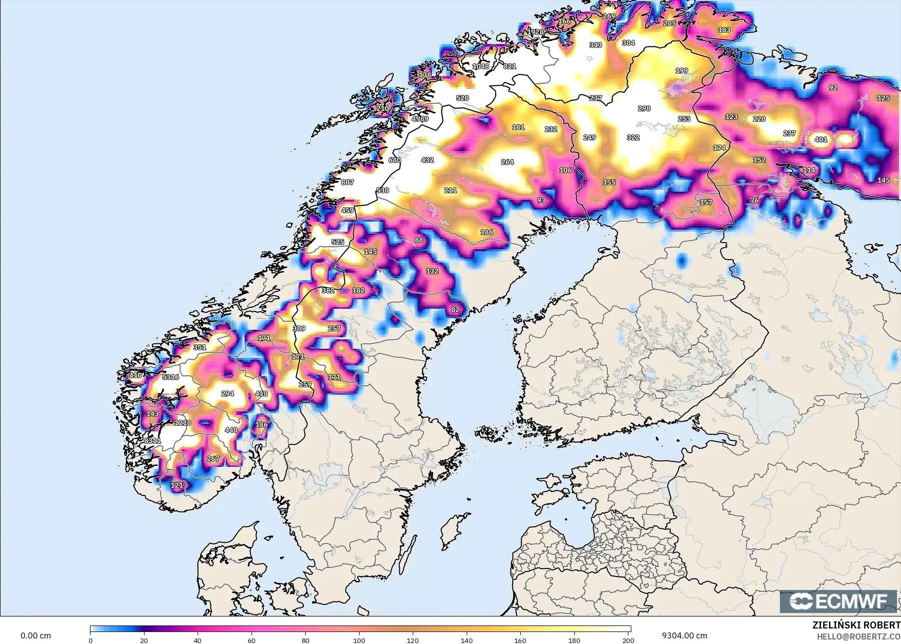 ECMWF IFS 0.25° نموذج - إسكندنافيا, عمق الثلج