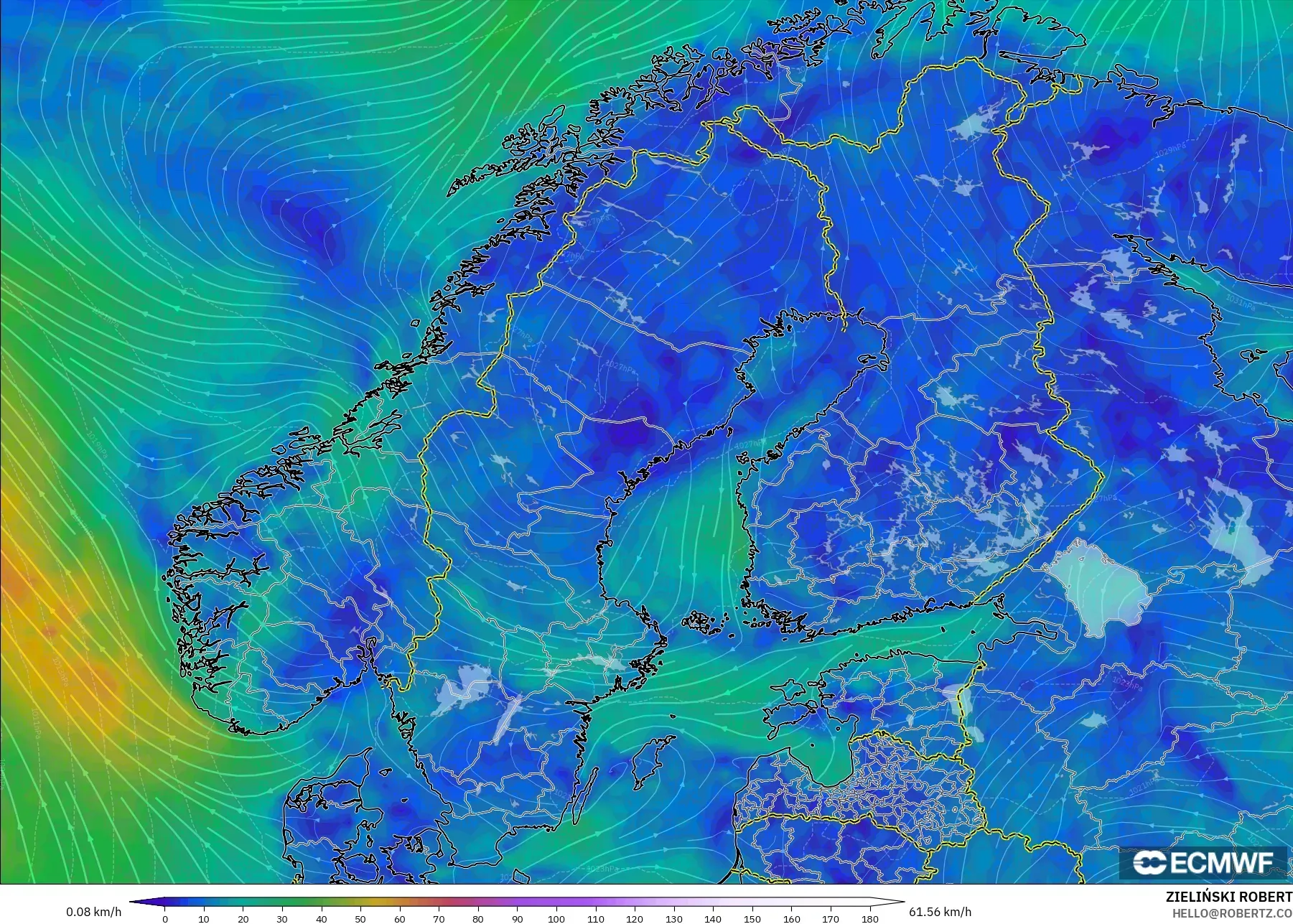 ECMWF IFS 0.25° نموذج - إسكندنافيا, رياح 10 م