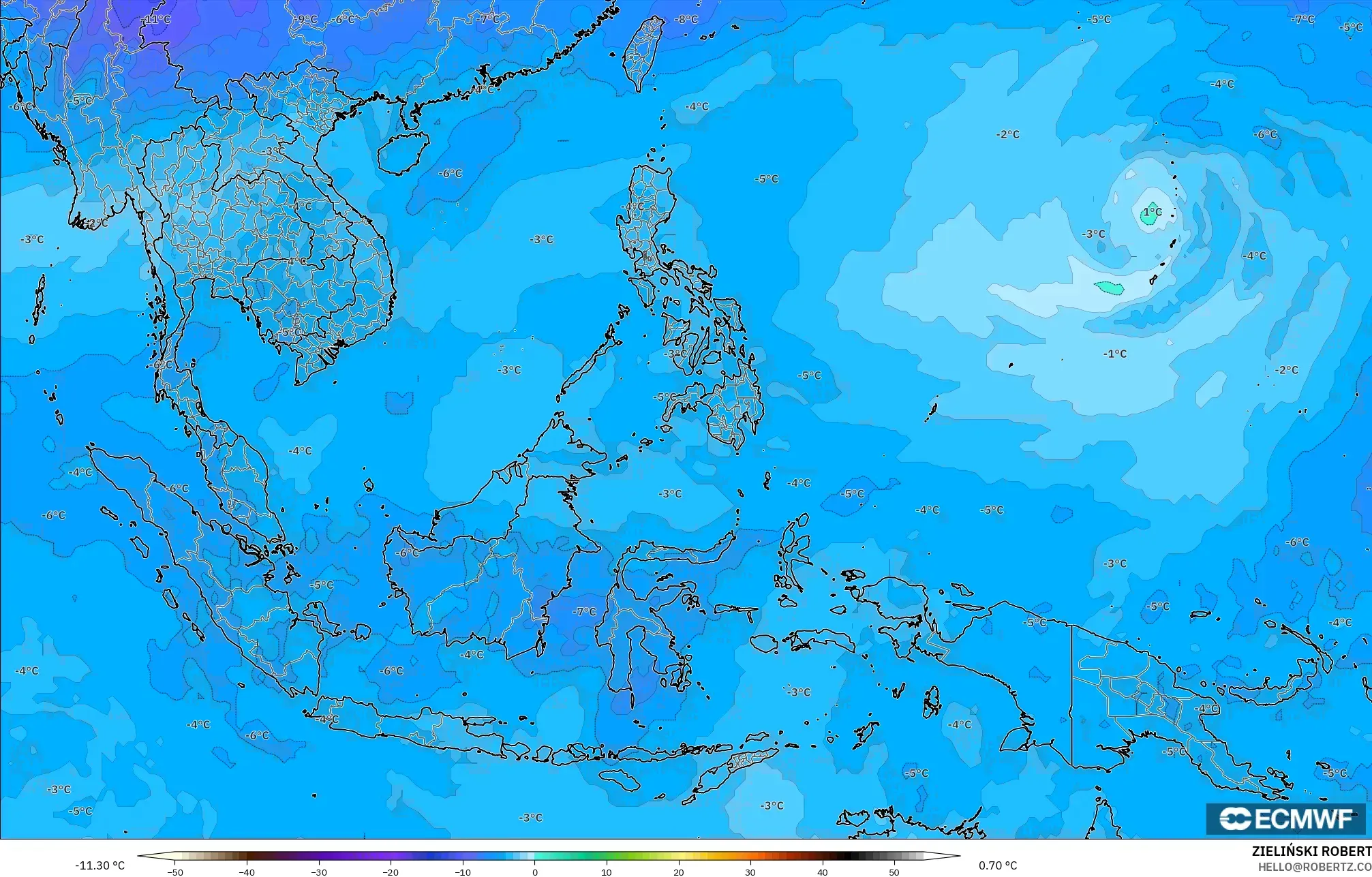 ECMWF IFS 0.25° نموذج - جنوب شرق آسيا, درجة الحرارة 500 hPa
